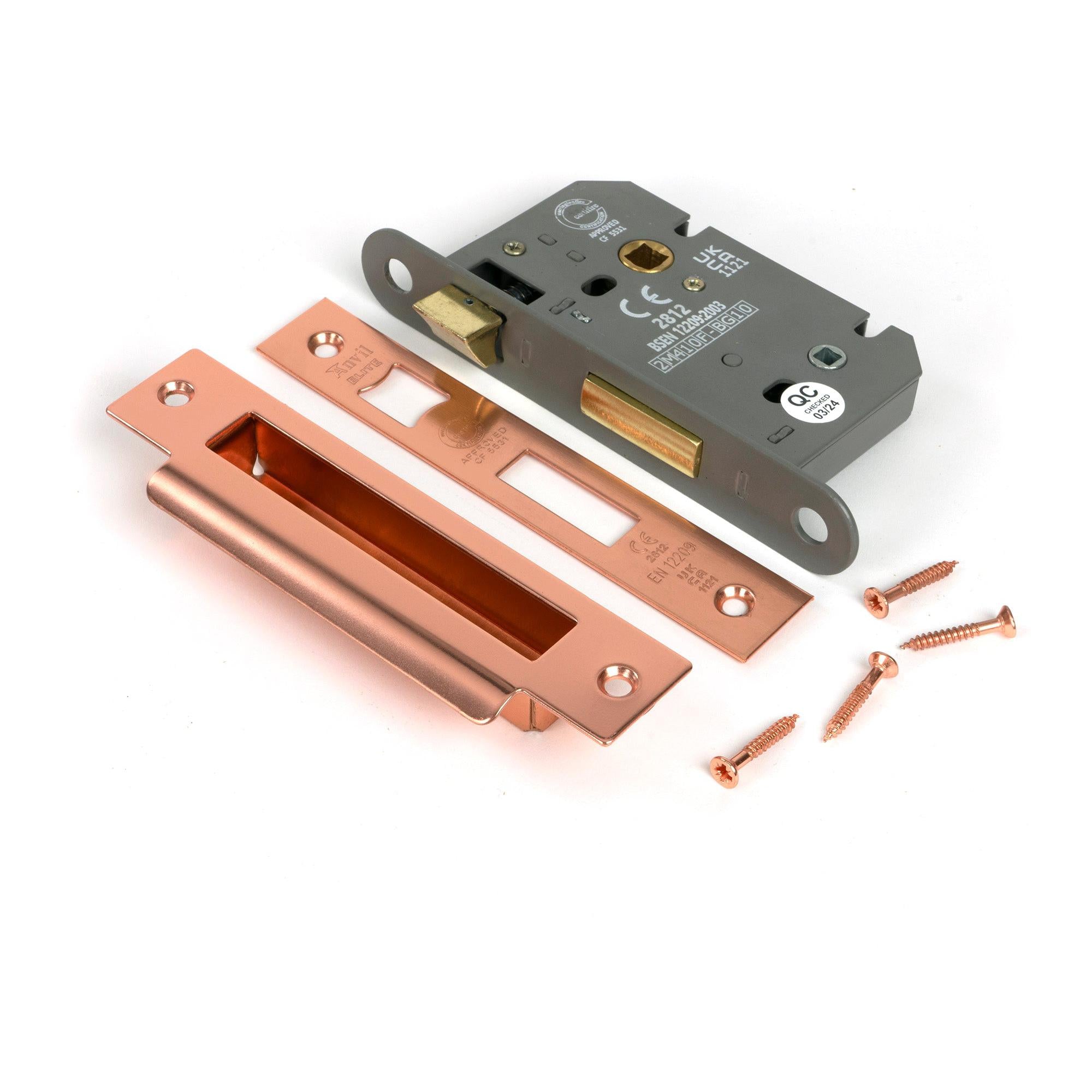 Polished Bronze 2½" Heavy Duty Bathroom Mortice Lock - Bathroom Locks - From The Anvil - Yester Home