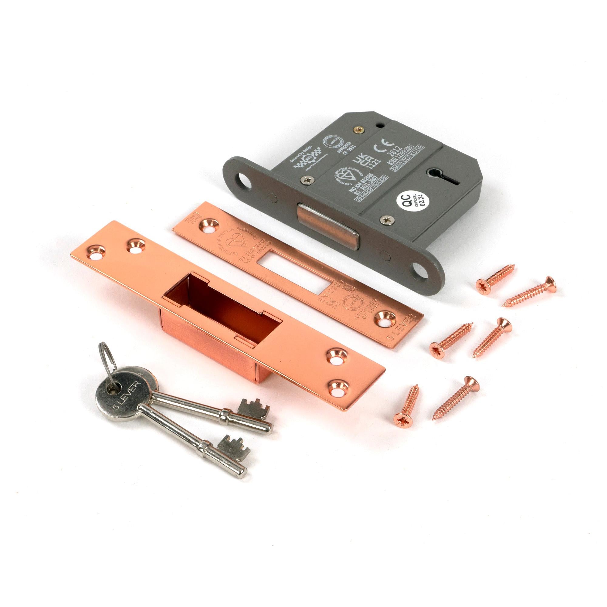 Polished Bronze 3" 5 Lever BS Dead Lock - Deadlocks & Deadbolts - From The Anvil - Yester Home