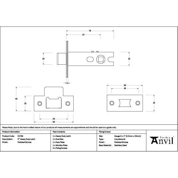 Polished Bronze 3" Heavy Duty Latch - Latches - From The Anvil - Yester Home