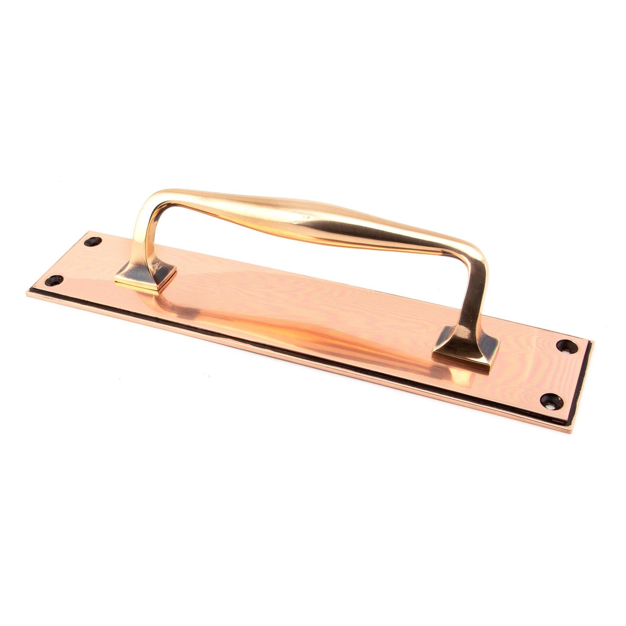 Polished Bronze 300mm Art Deco Pull Handle on Backplate | From The Anvil - On Backplate - From The Anvil - Yester Home