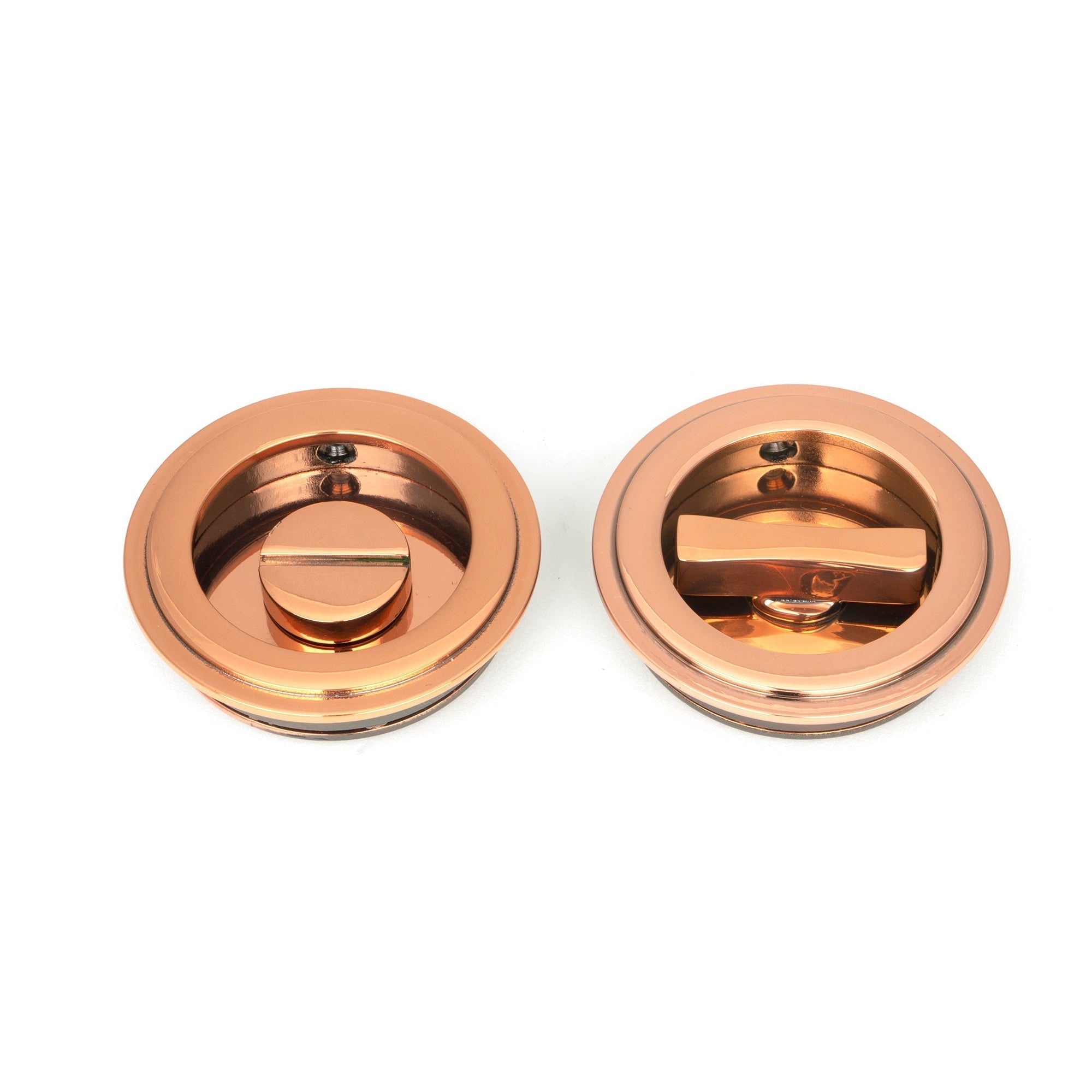 Polished Bronze 60mm Art Deco Round Pull - Privacy Set | From The Anvil-Cabinet Pulls-Yester Home