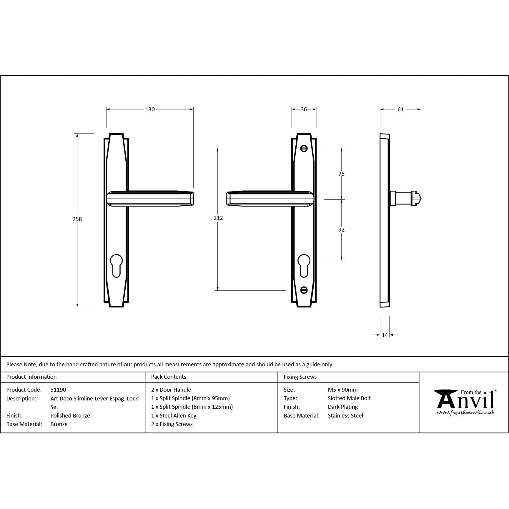 Polished Bronze Art Deco Slimline Lever Espag. Lock Set | From The Anvil - Espagnolette - From The Anvil - Yester Home