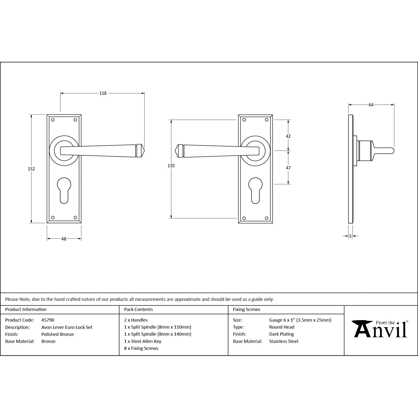 Polished Bronze Avon Lever Euro Lock Set | From The Anvil - Lever Euro - From The Anvil - Yester Home