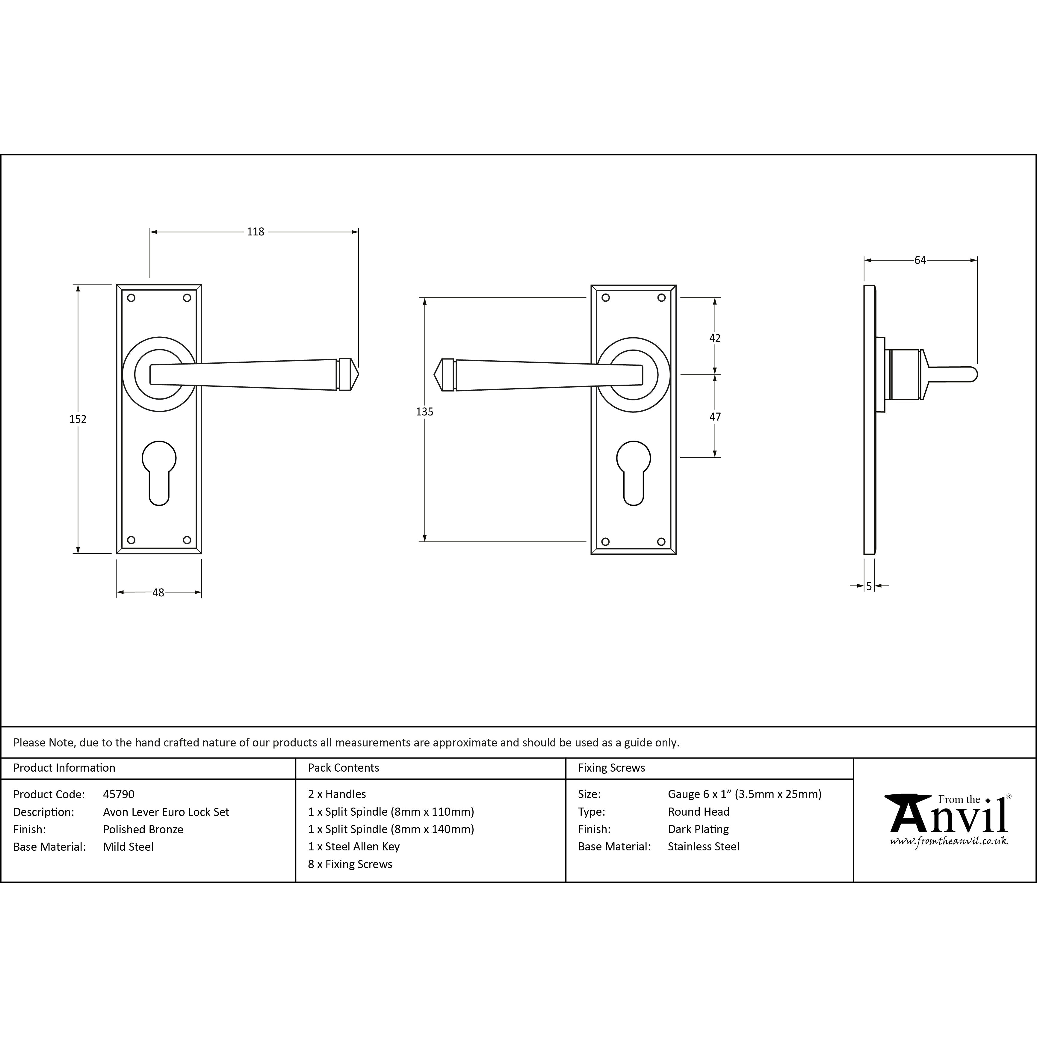Polished Bronze Avon Lever Euro Lock Set | From The Anvil-Lever Euro-Yester Home