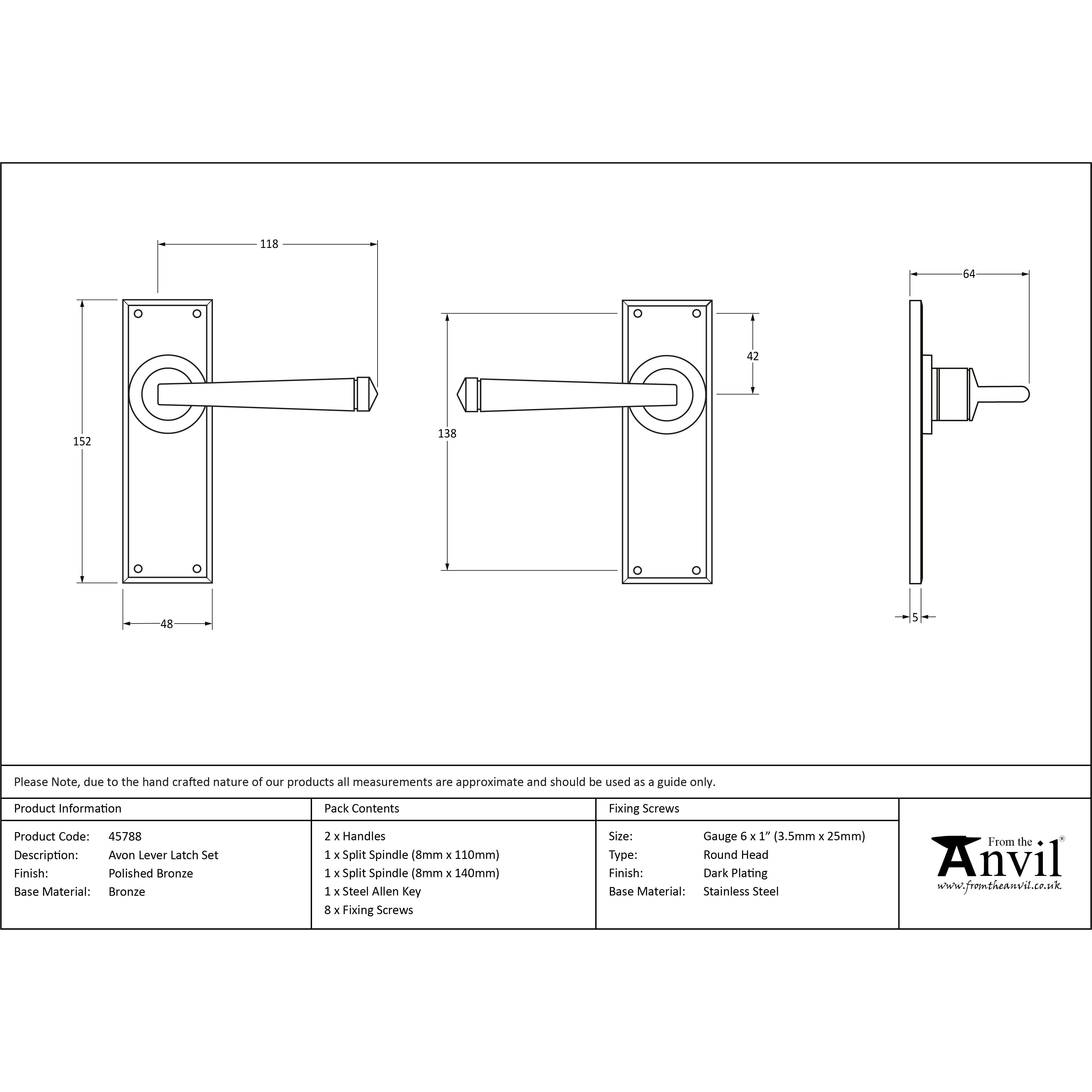 Polished Bronze Avon Lever Latch Set | From The Anvil-Lever Latch-Yester Home