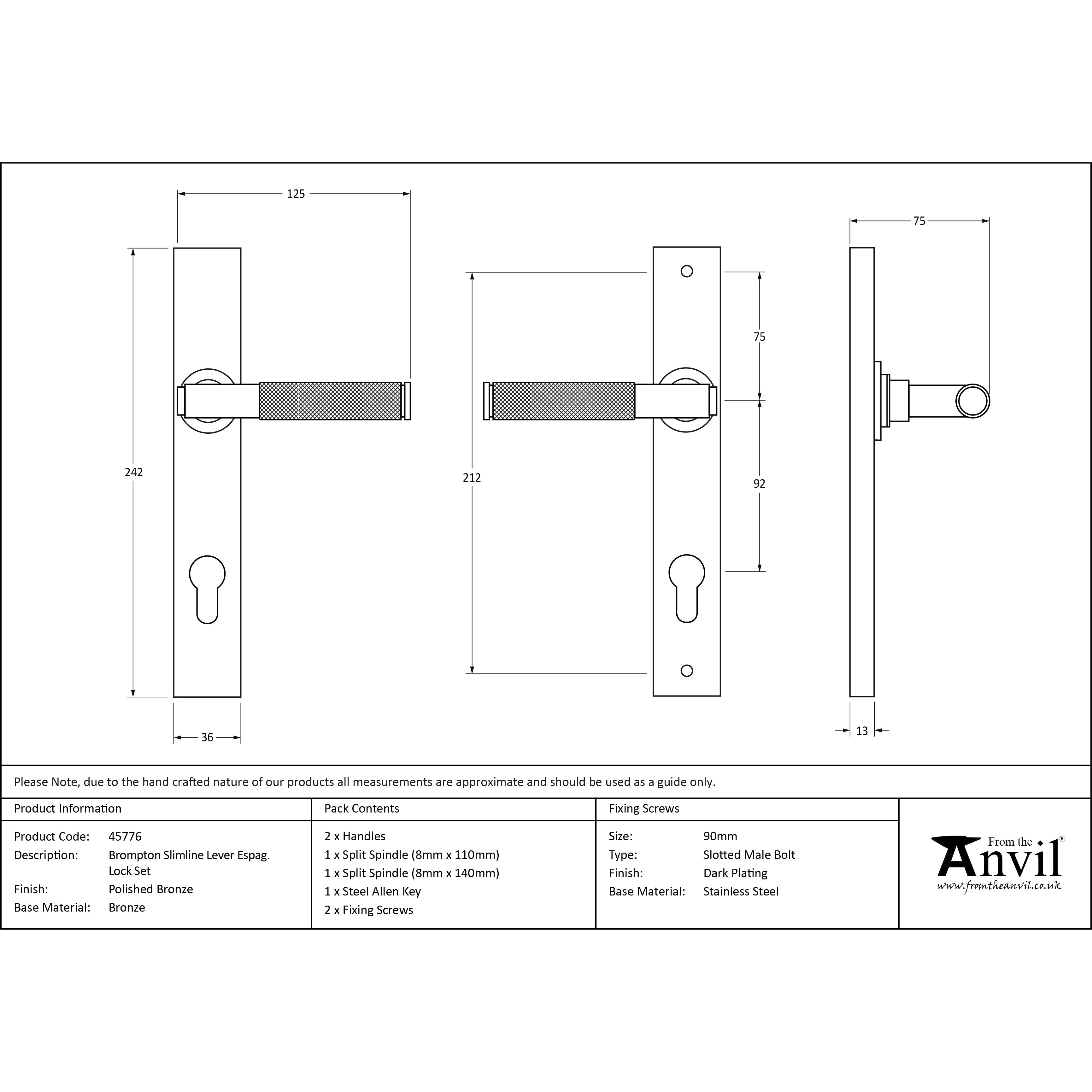 Polished Bronze Brompton Slimline Lever Espag. Lock Set | From The Anvil-Espagnolette-Yester Home