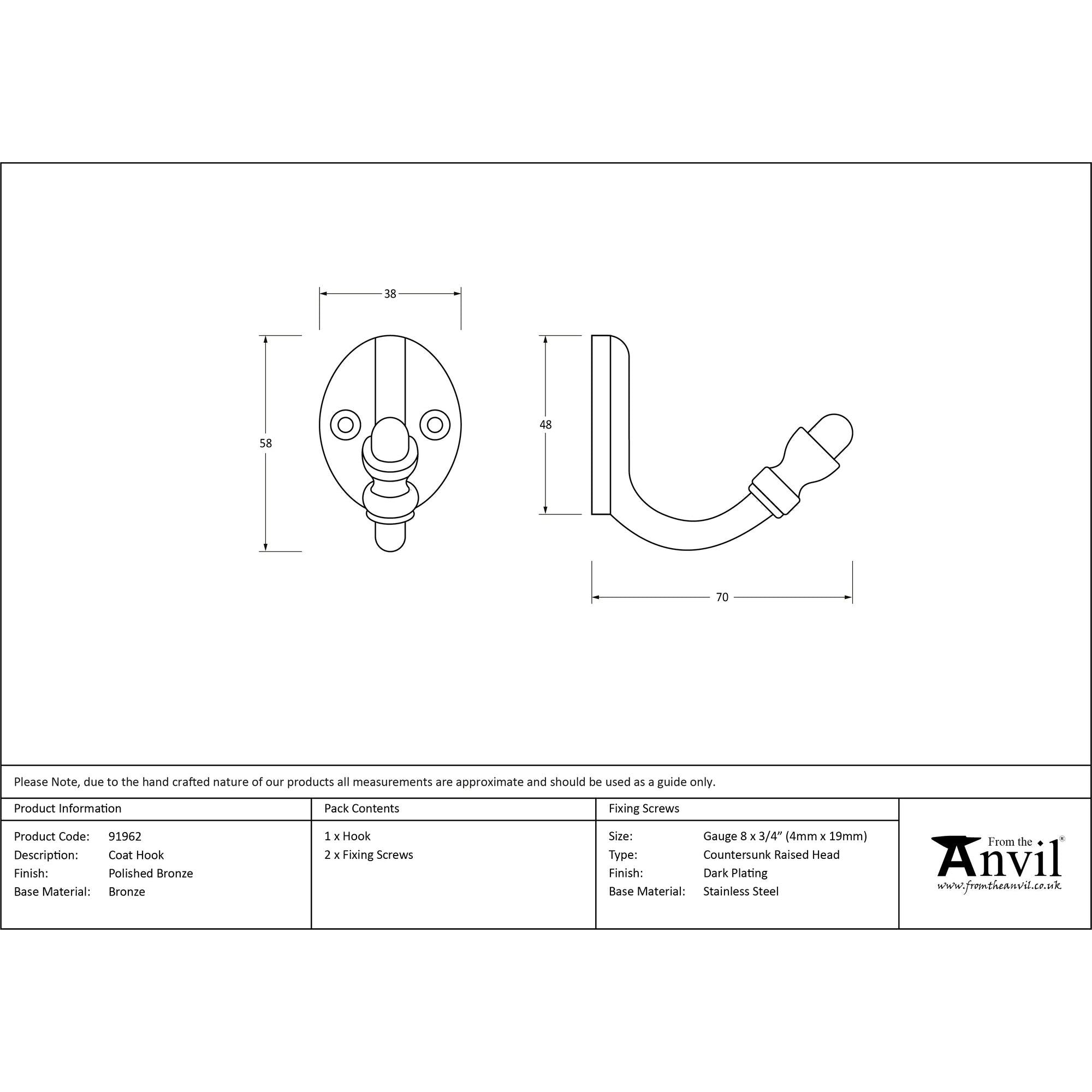 Polished Bronze Coat Hook | From The Anvil - Coat Hooks - From The Anvil - Yester Home