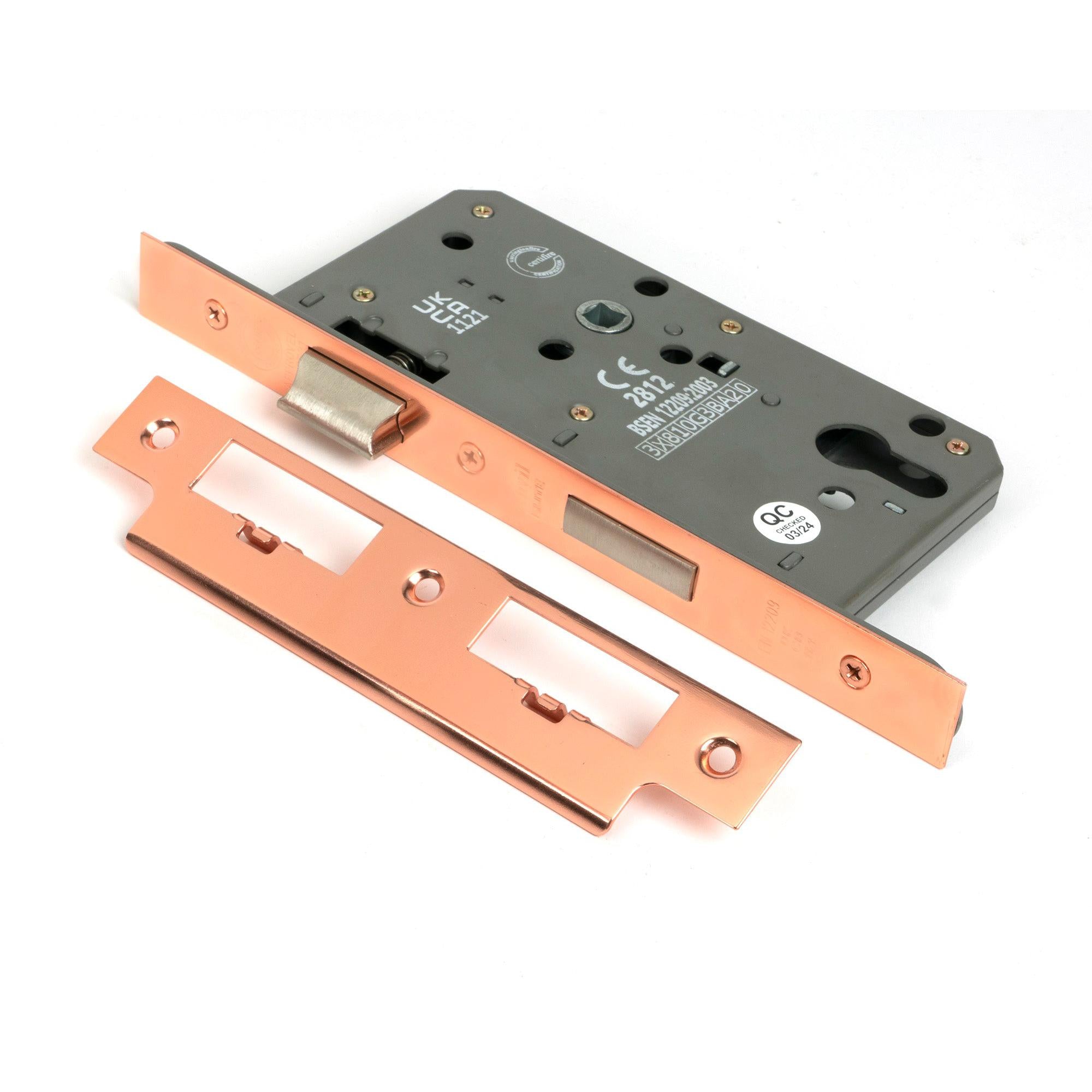 Polished Bronze Euro Din Sash Lock - 60mm Backset/72mm Centre - Euro Locks - From The Anvil - Yester Home