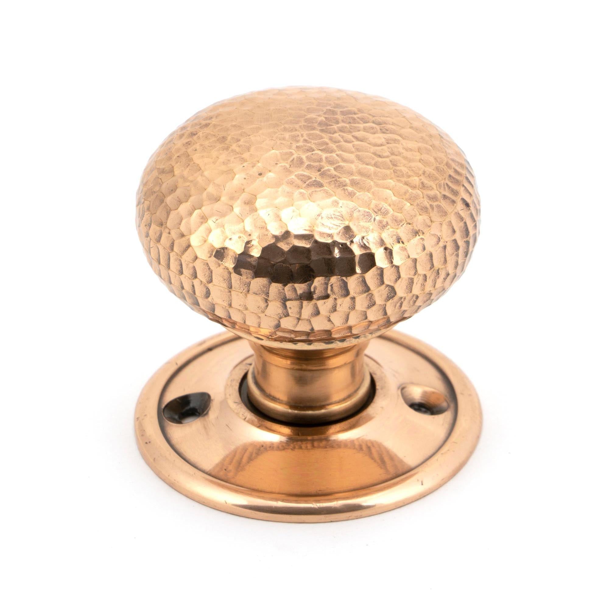 Polished Bronze Hammered Mushroom Mortice/Rim Knob Set | From The Anvil - Mortice Knobs - From The Anvil - Yester Home