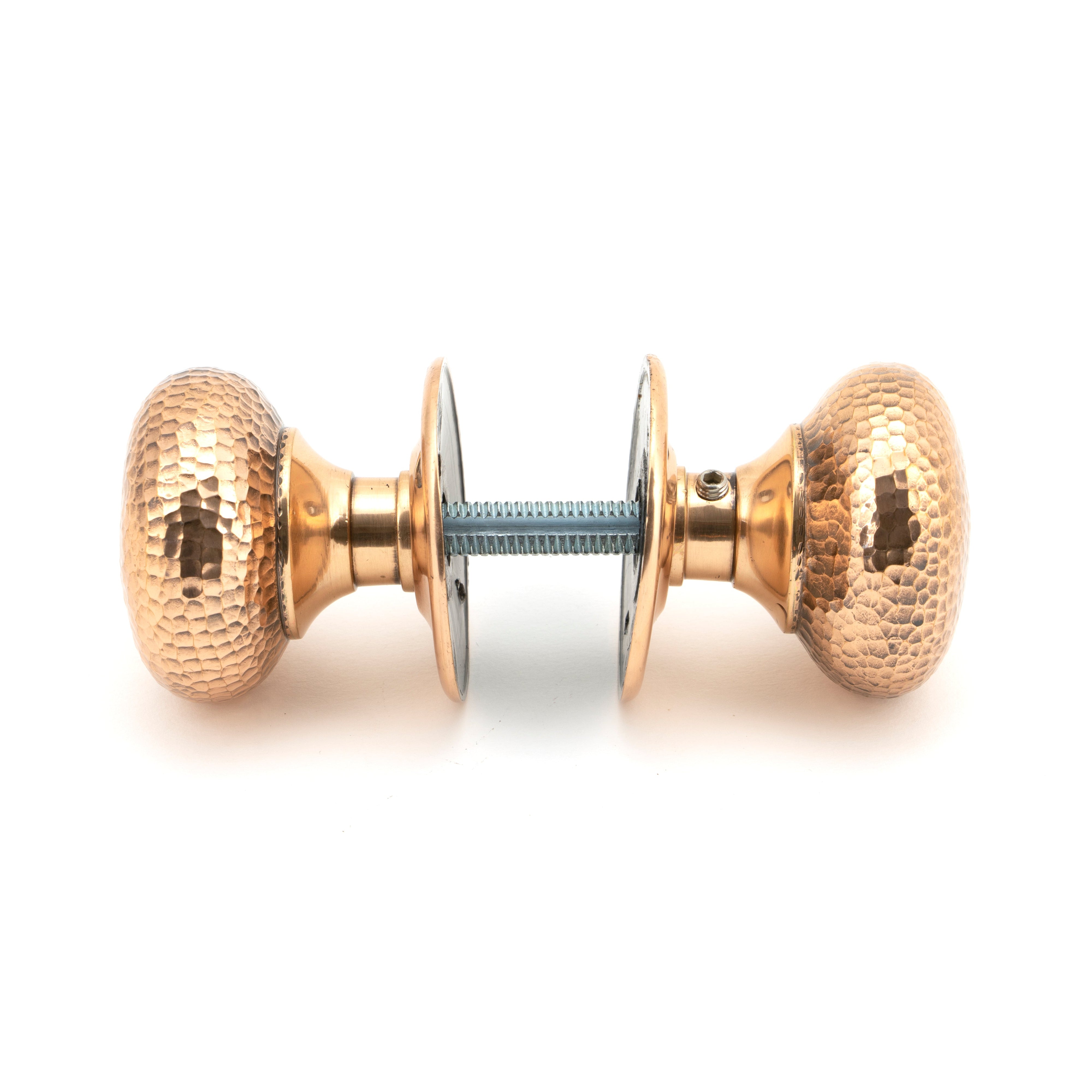 Polished Bronze Hammered Mushroom Mortice/Rim Knob Set | From The Anvil-Mortice Knobs-Yester Home