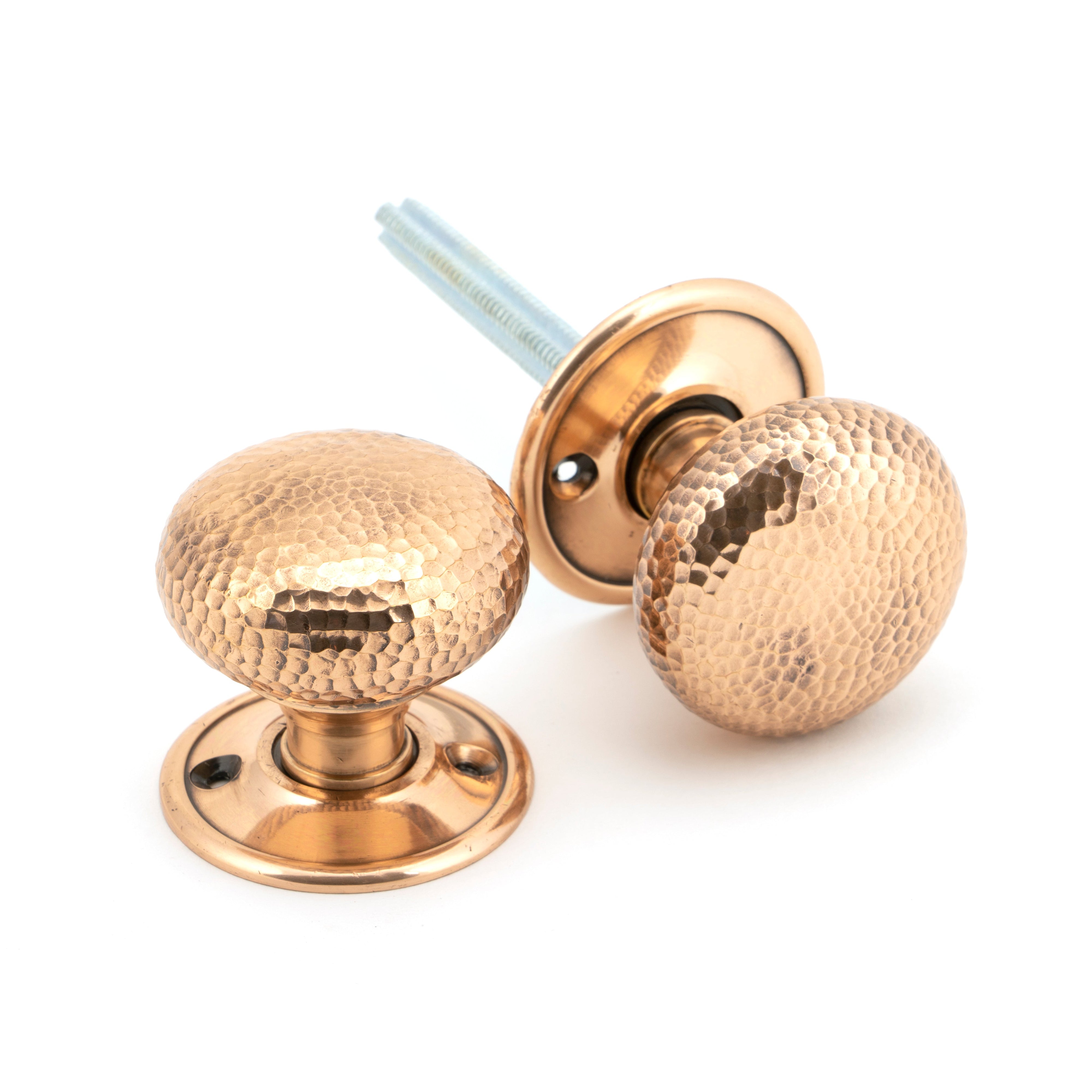 Polished Bronze Hammered Mushroom Mortice/Rim Knob Set | From The Anvil-Mortice Knobs-Yester Home