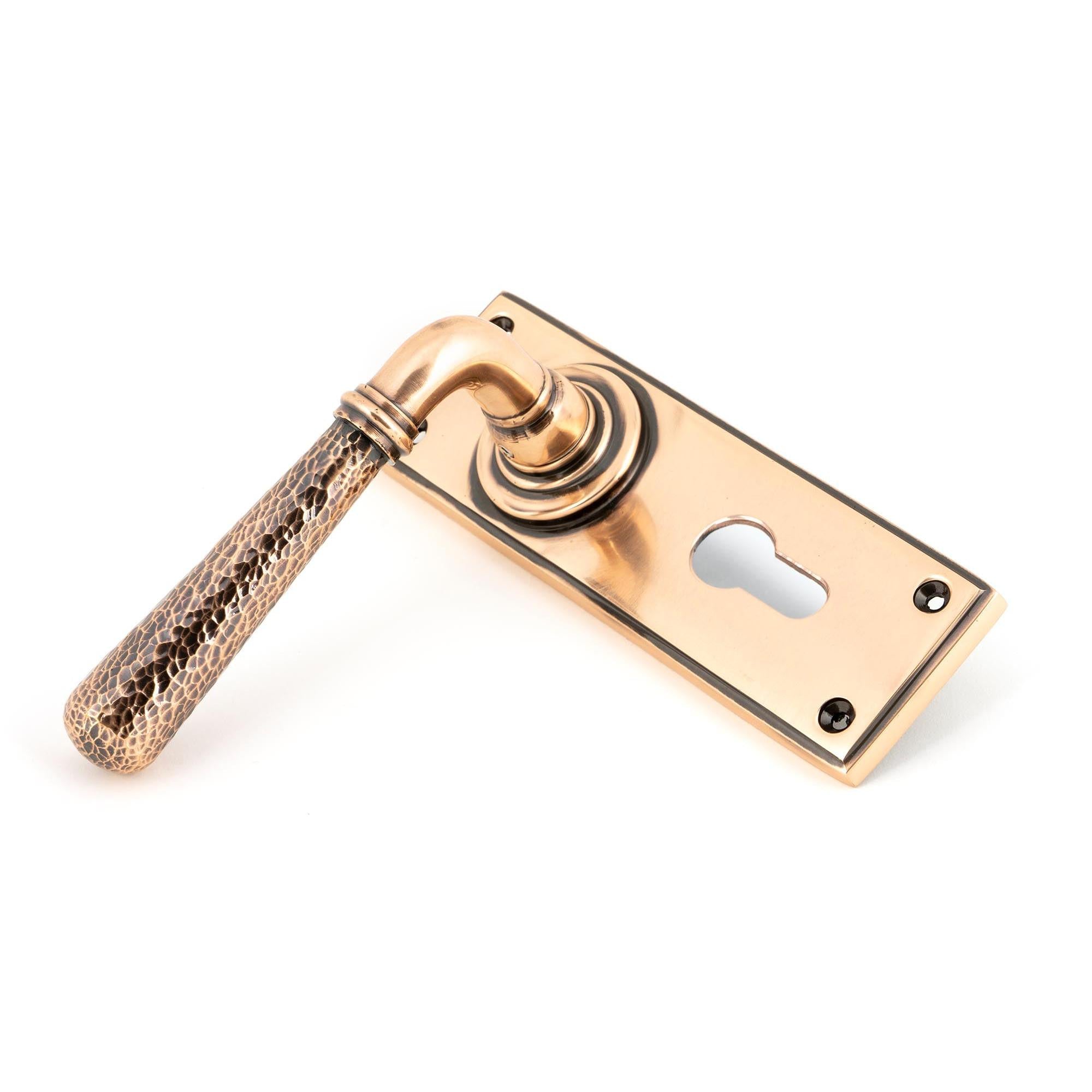 Polished Bronze Hammered Newbury Lever Euro Lock Set | From The Anvil - Lever Euro - From The Anvil - Yester Home