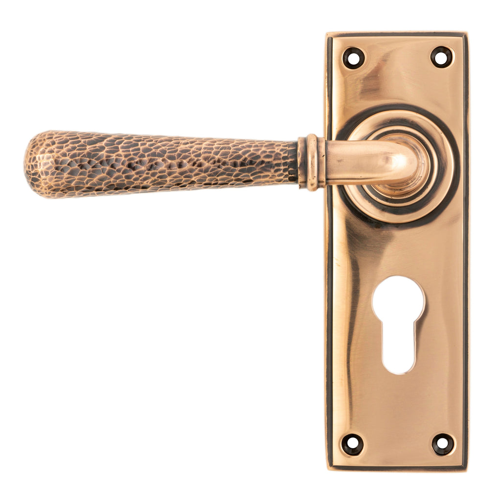 Polished Bronze Hammered Newbury Lever Euro Lock Set | From The Anvil-Lever Euro-Yester Home