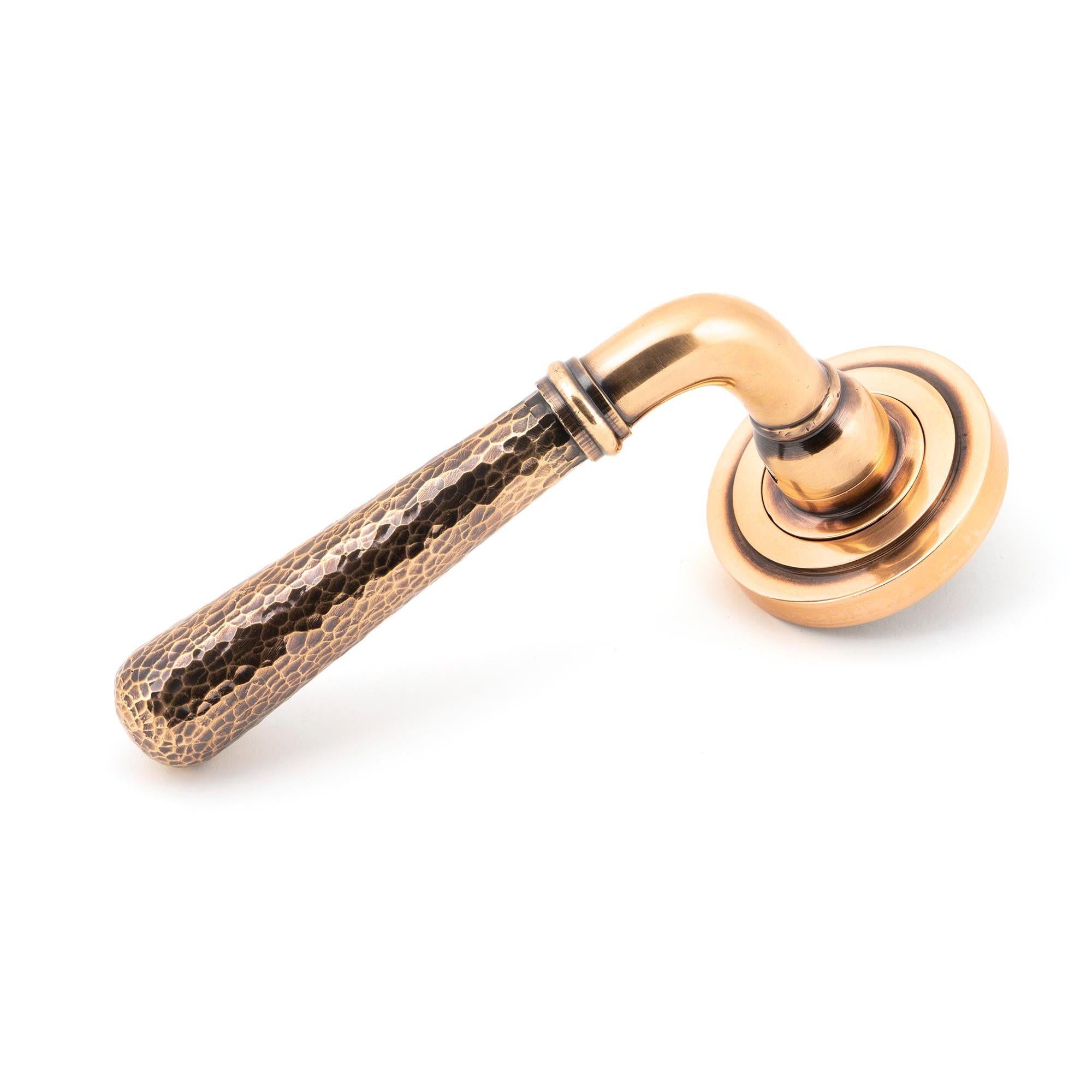 Polished Bronze Hammered Newbury Lever on Rose Set (Art Deco) | From The Anvil - Concealed - From The Anvil - Yester Home