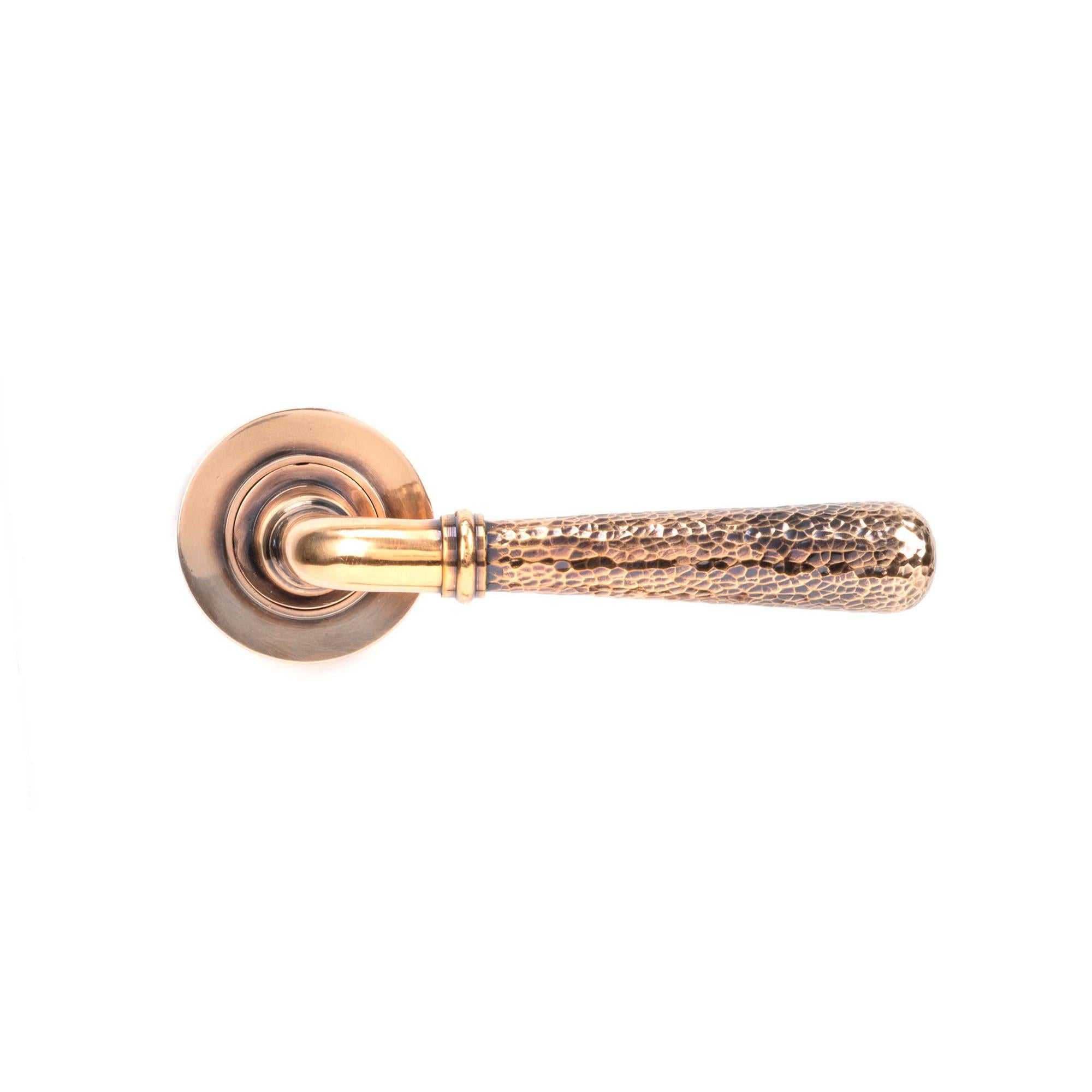 Polished Bronze Hammered Newbury Lever on Rose Set (Plain) - Unsprung | From The Anvil - Concealed - From The Anvil - Yester Home