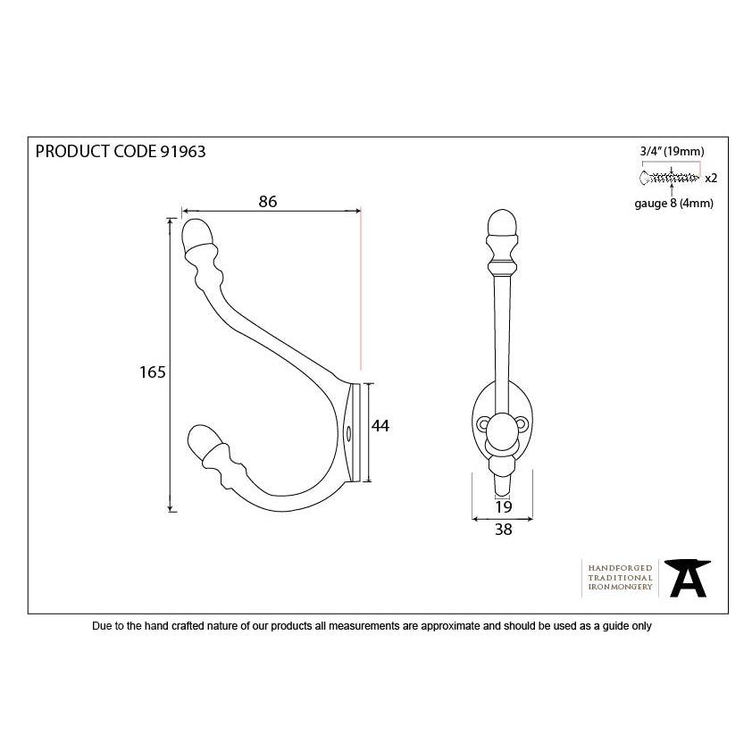 Polished Bronze Hat & Coat Hook | From The Anvil-Coat Hooks-Yester Home