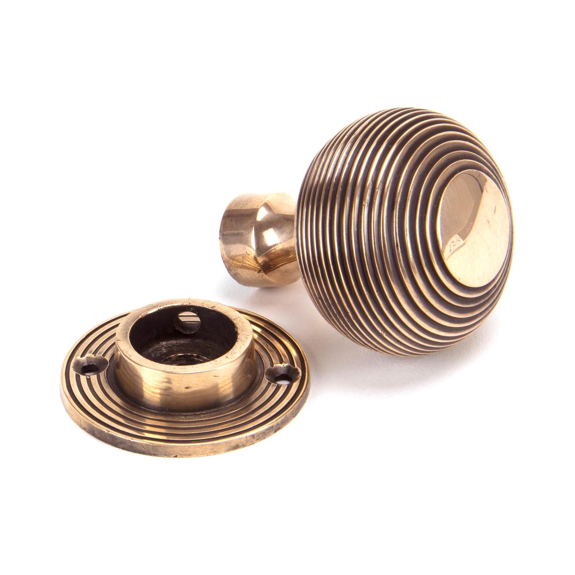 Polished Bronze Heavy Beehive Mortice/Rim Knob Set | From The Anvil - Mortice Knobs - From The Anvil - Yester Home