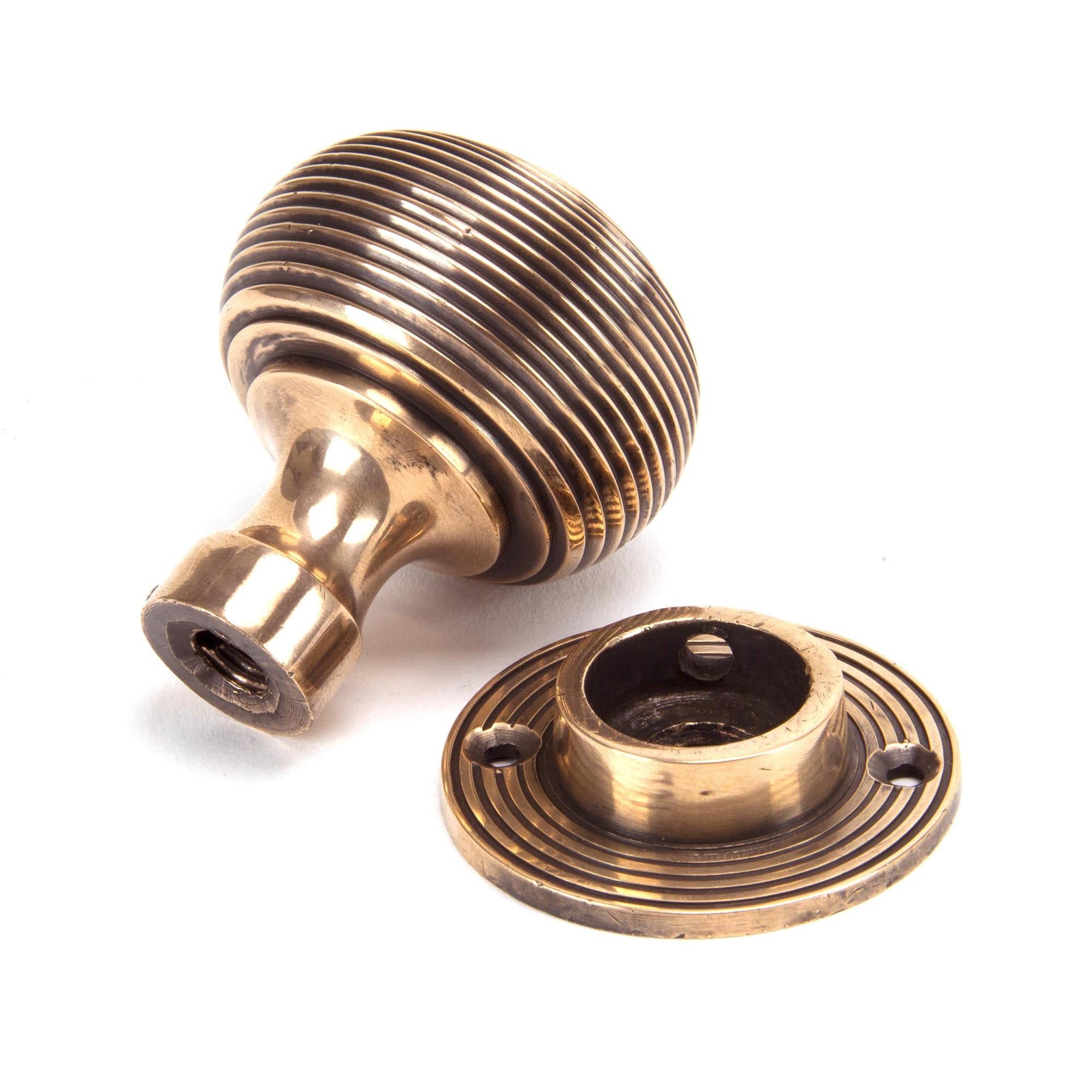 Polished Bronze Heavy Beehive Mortice/Rim Knob Set | From The Anvil - Mortice Knobs - From The Anvil - Yester Home