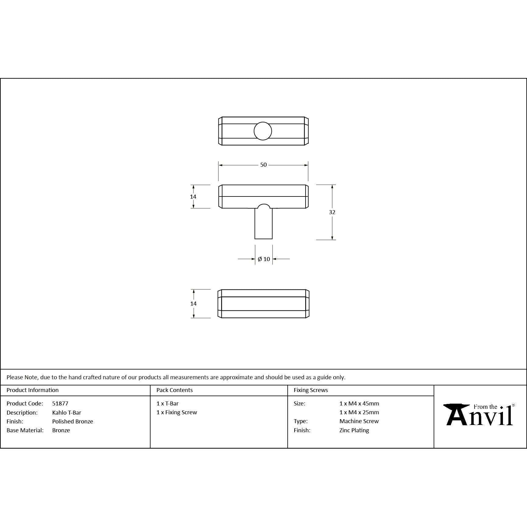 Polished Bronze Kahlo T-Bar - T-Bars - From The Anvil - Yester Home