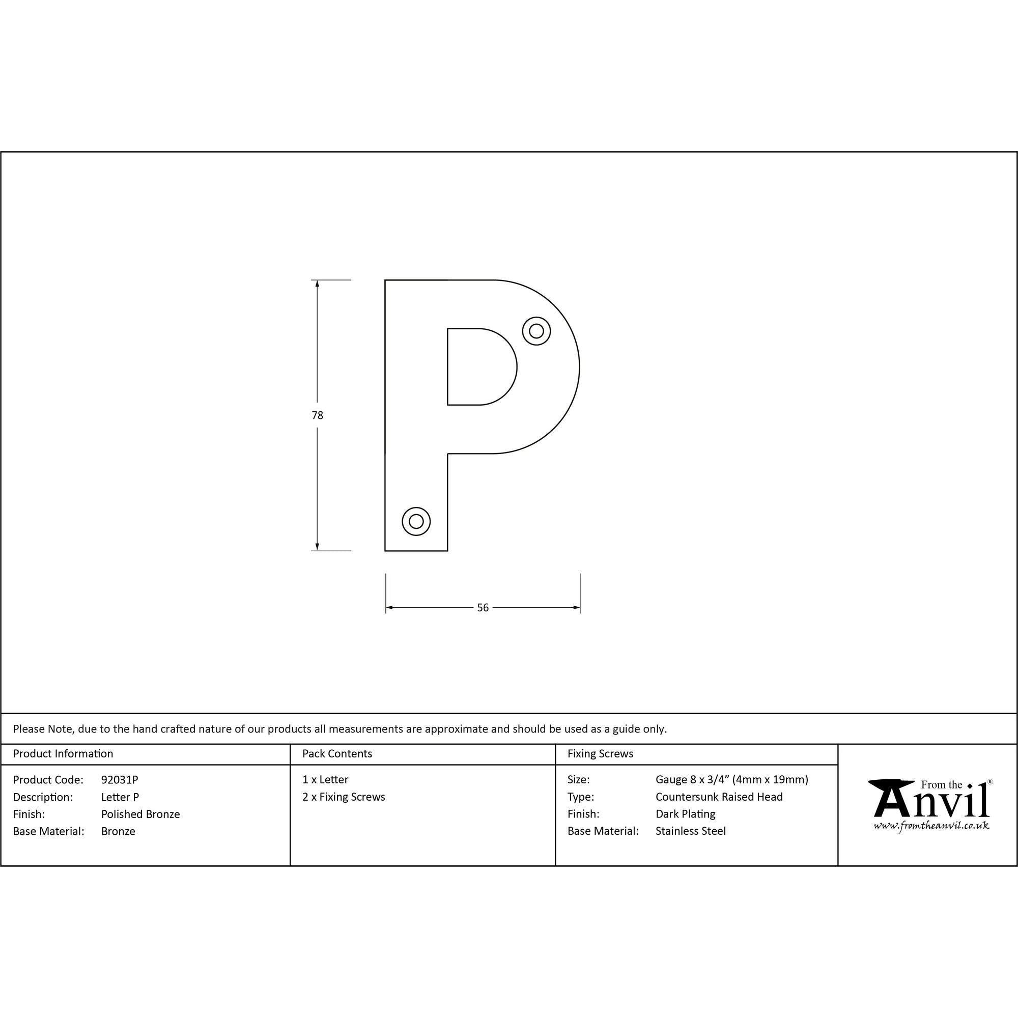Polished Bronze Letter P | From The Anvil - Letters - From The Anvil - Yester Home