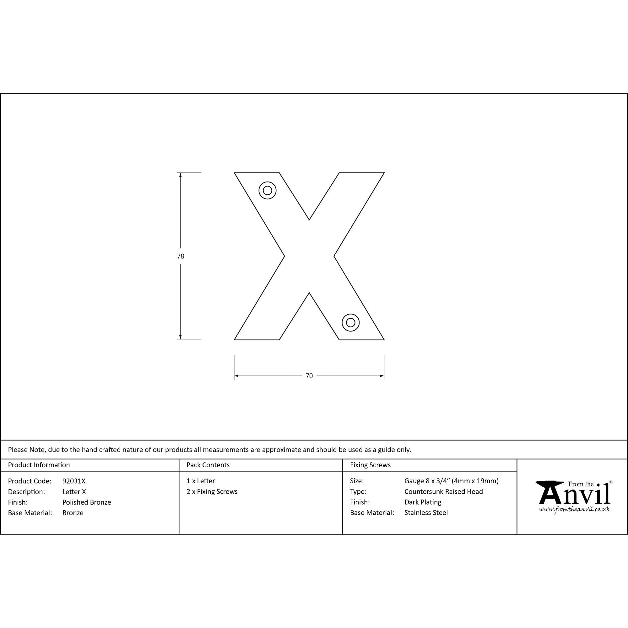 Polished Bronze Letter X | From The Anvil - Letters - From The Anvil - Yester Home