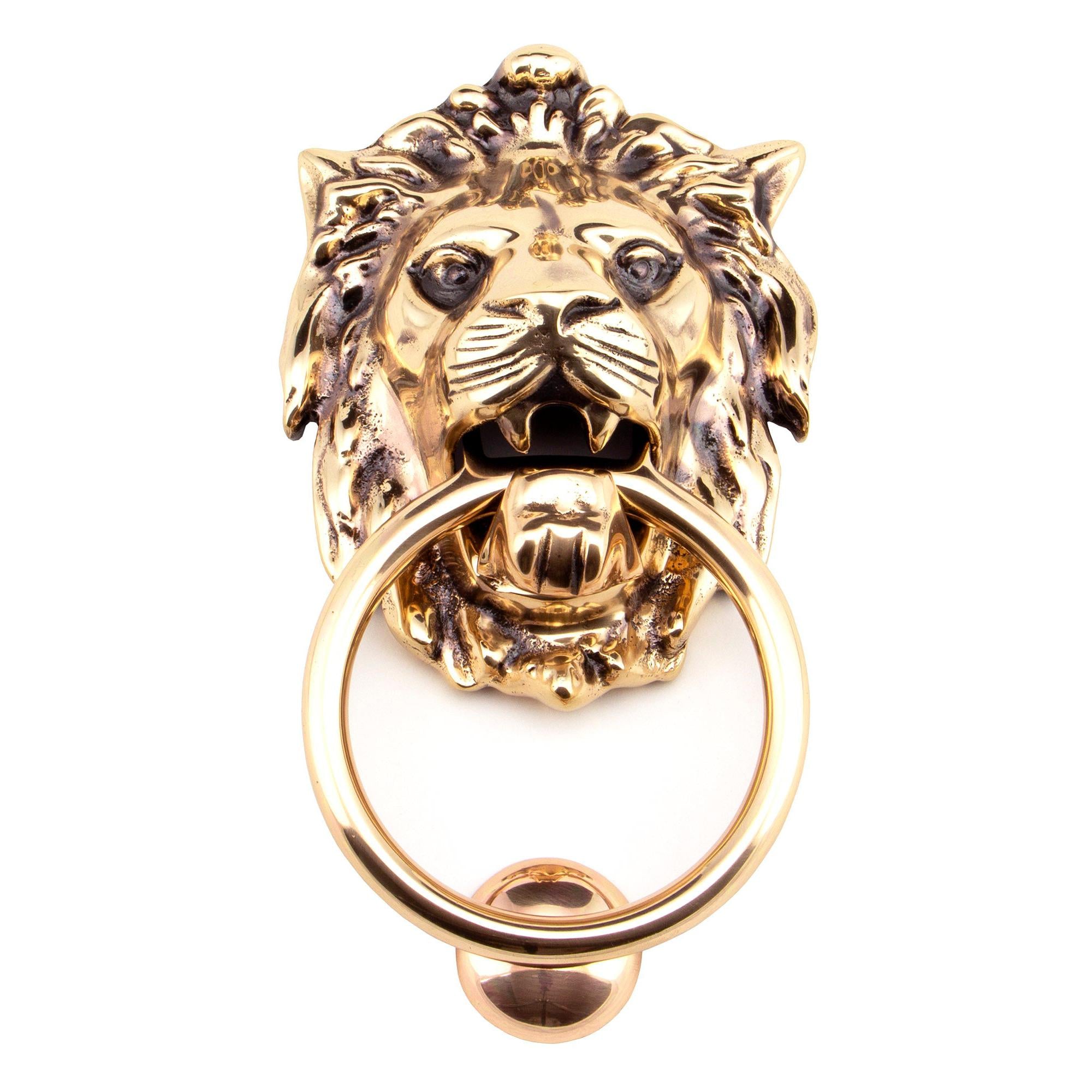 Polished Bronze Lion Head Door Knocker | From The Anvil - Bolt-Through Door Knockers - From The Anvil - Yester Home