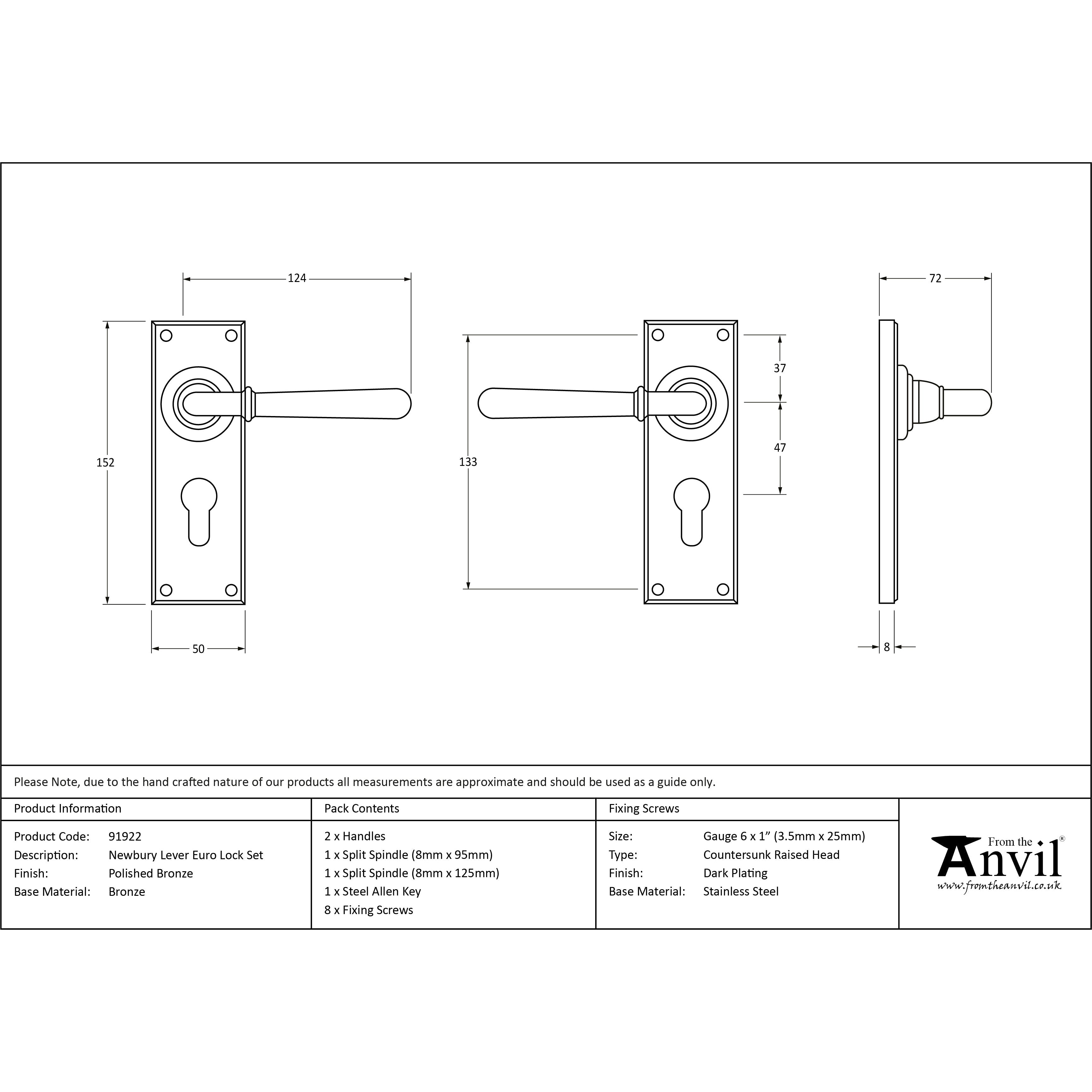 Polished Bronze Newbury Lever Euro Lock Set | From The Anvil-Lever Euro-Yester Home