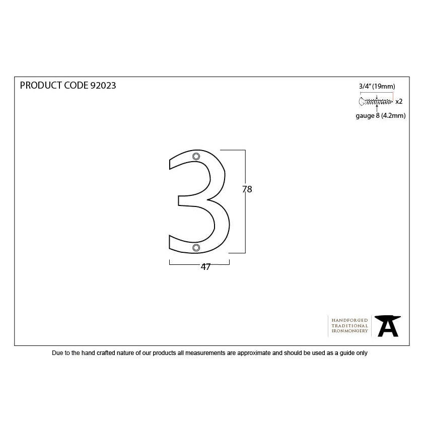 Polished Bronze Numeral 3 | From The Anvil-Numerals-Yester Home