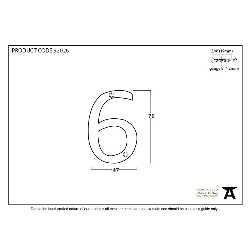 Polished Bronze Numeral 6 | From The Anvil-Numerals-Yester Home