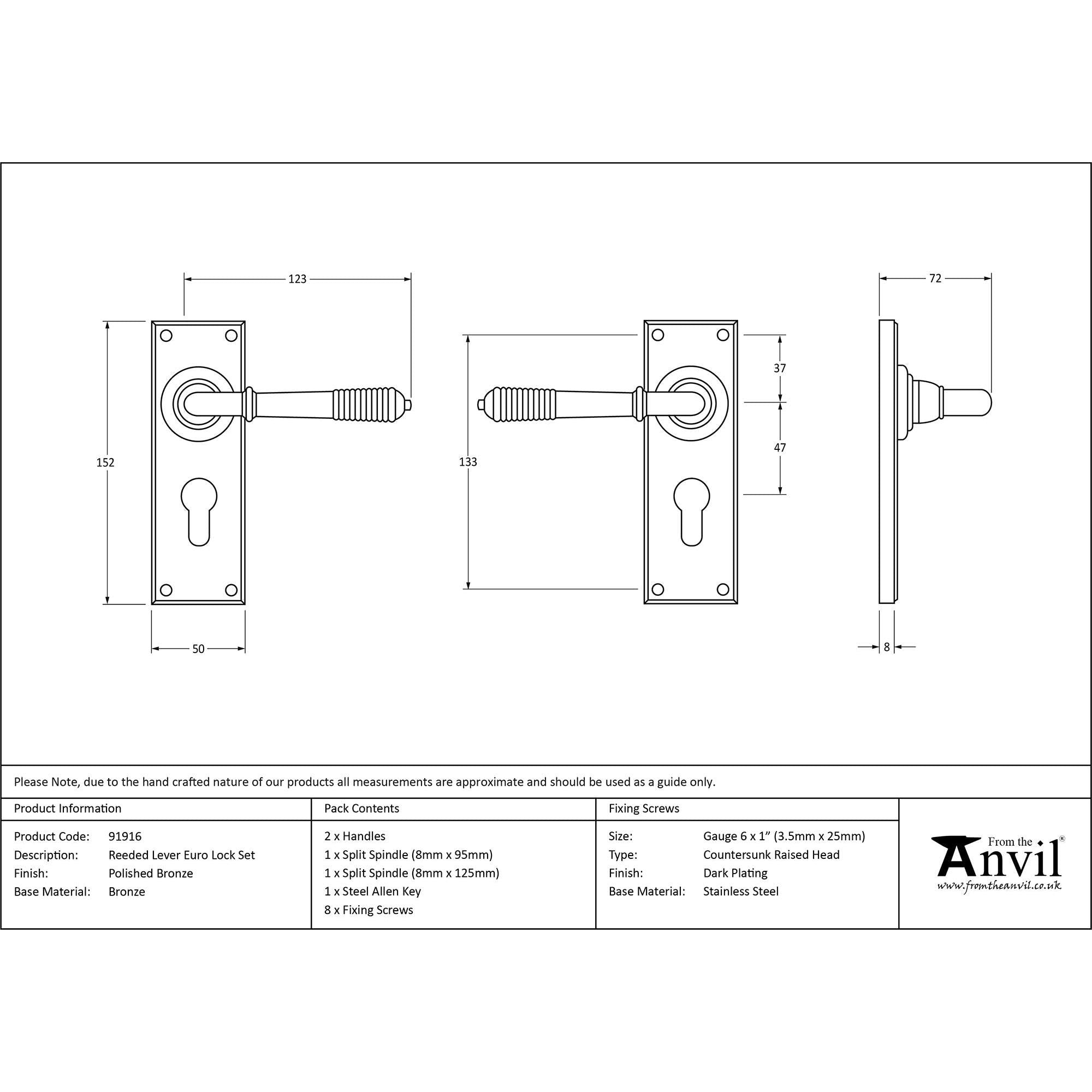 Polished Bronze Reeded Lever Euro Lock Set | From The Anvil - Lever Euro - From The Anvil - Yester Home