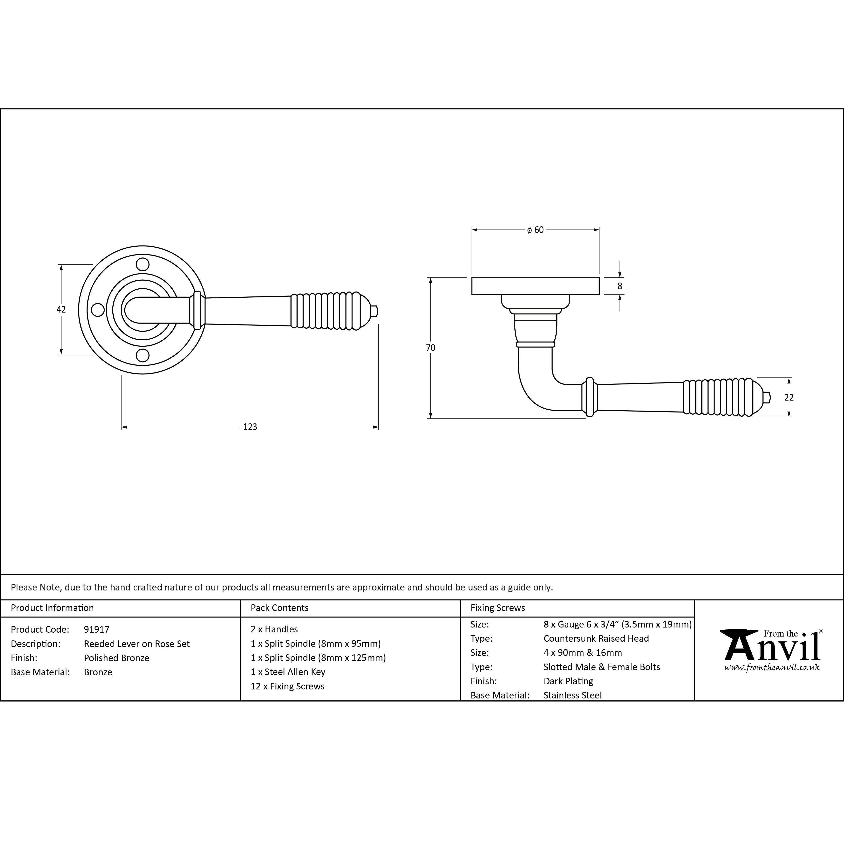 Polished Bronze Reeded Lever on Rose Set | From The Anvil-Lever on Rose-Yester Home