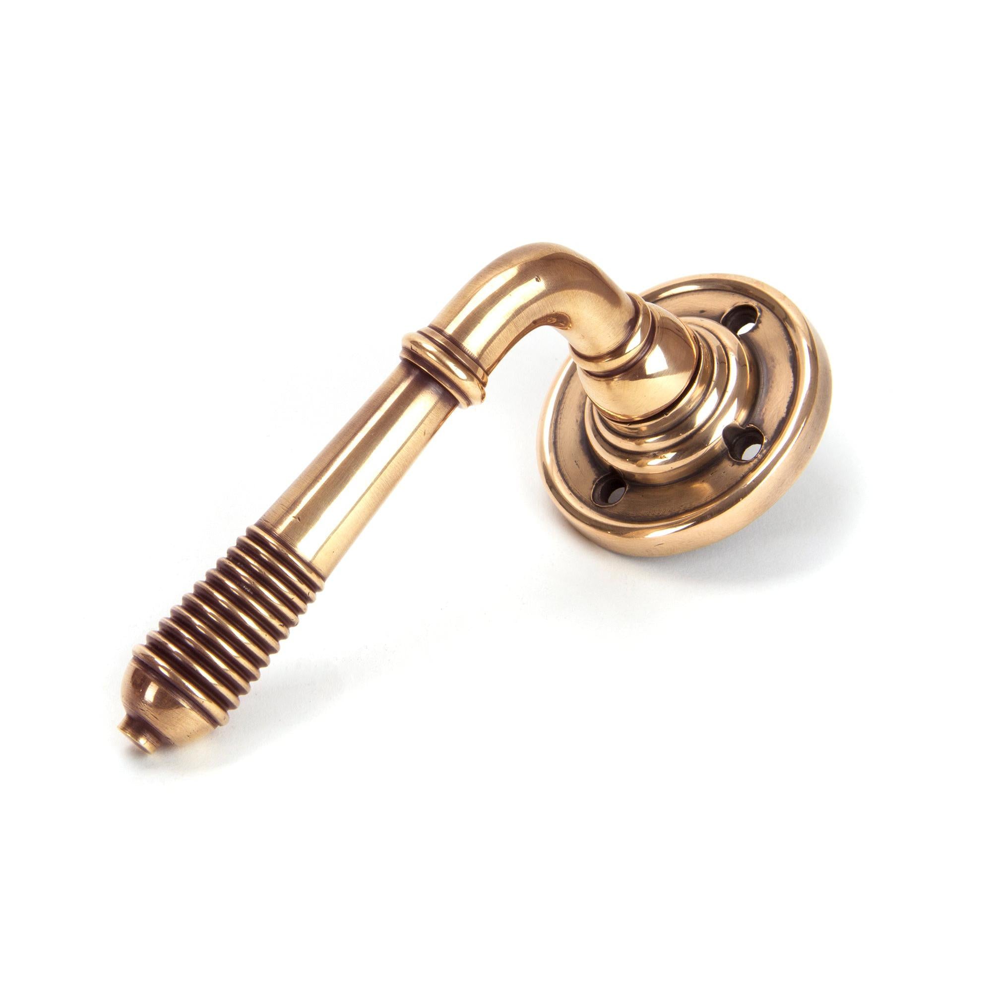 Polished Bronze Reeded Lever on Rose Set | From The Anvil - Lever on Rose - From The Anvil - Yester Home