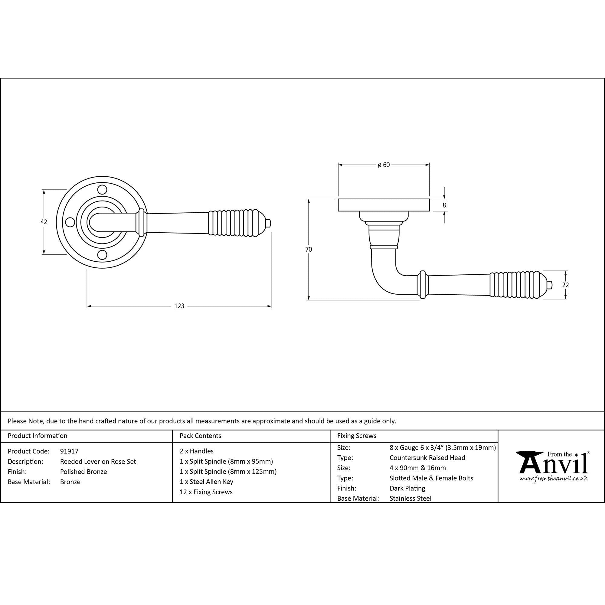 Polished Bronze Reeded Lever on Rose Set | From The Anvil - Lever on Rose - From The Anvil - Yester Home