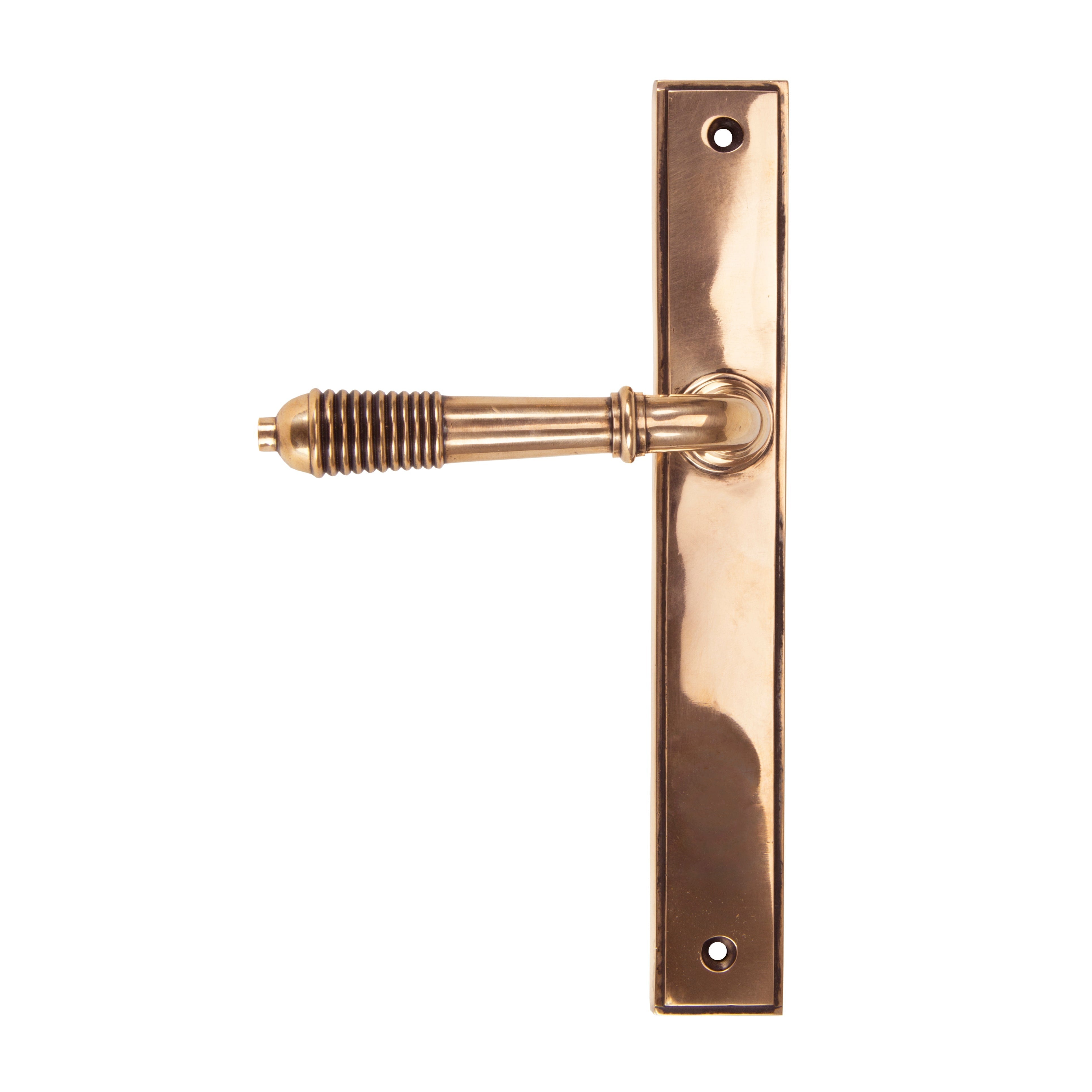 Polished Bronze Reeded Slimline Lever Latch Set | From The Anvil-Espagnolette-Yester Home
