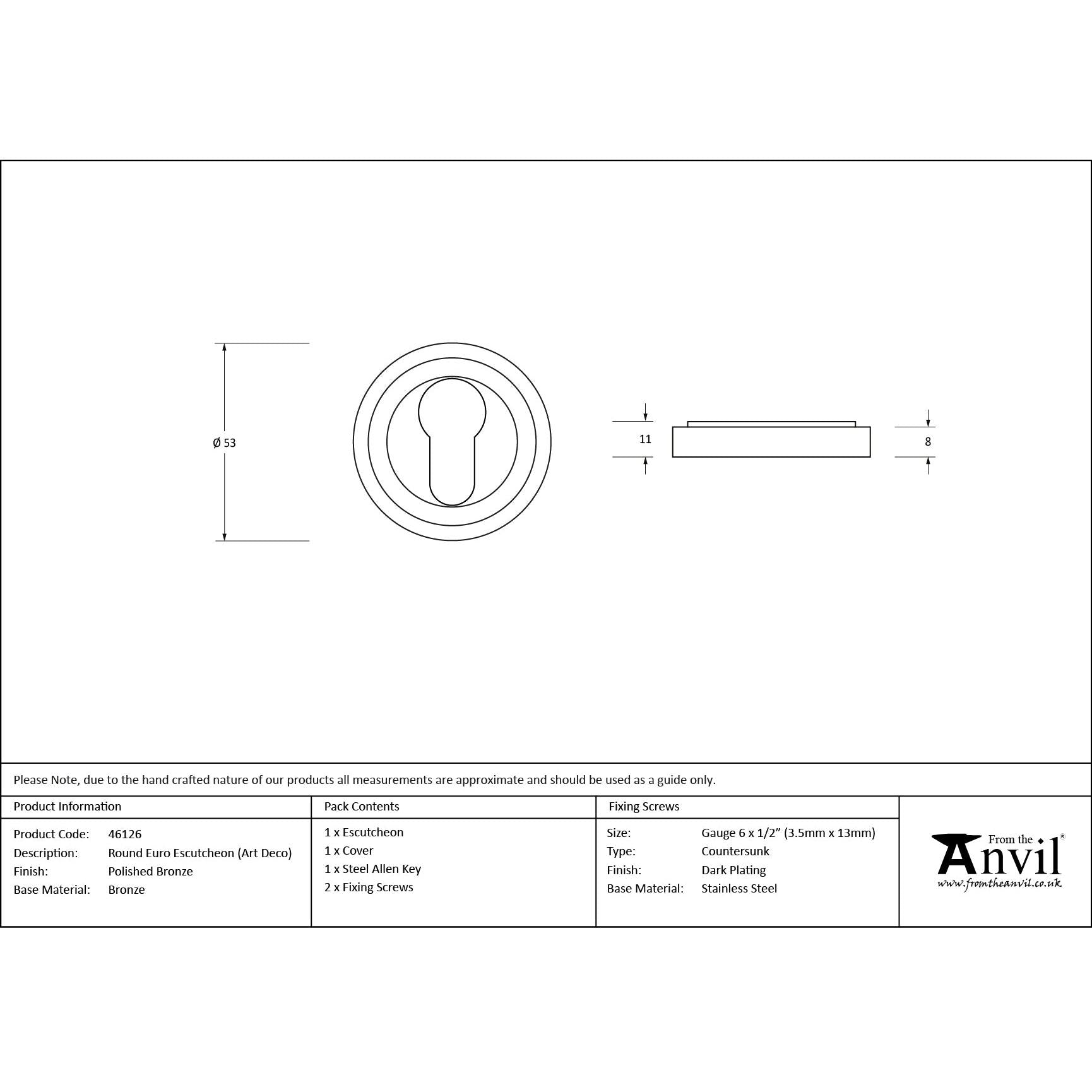 Polished Bronze Round Euro Escutcheon (Art Deco) | From The Anvil - Euro Escutcheons - From The Anvil - Yester Home