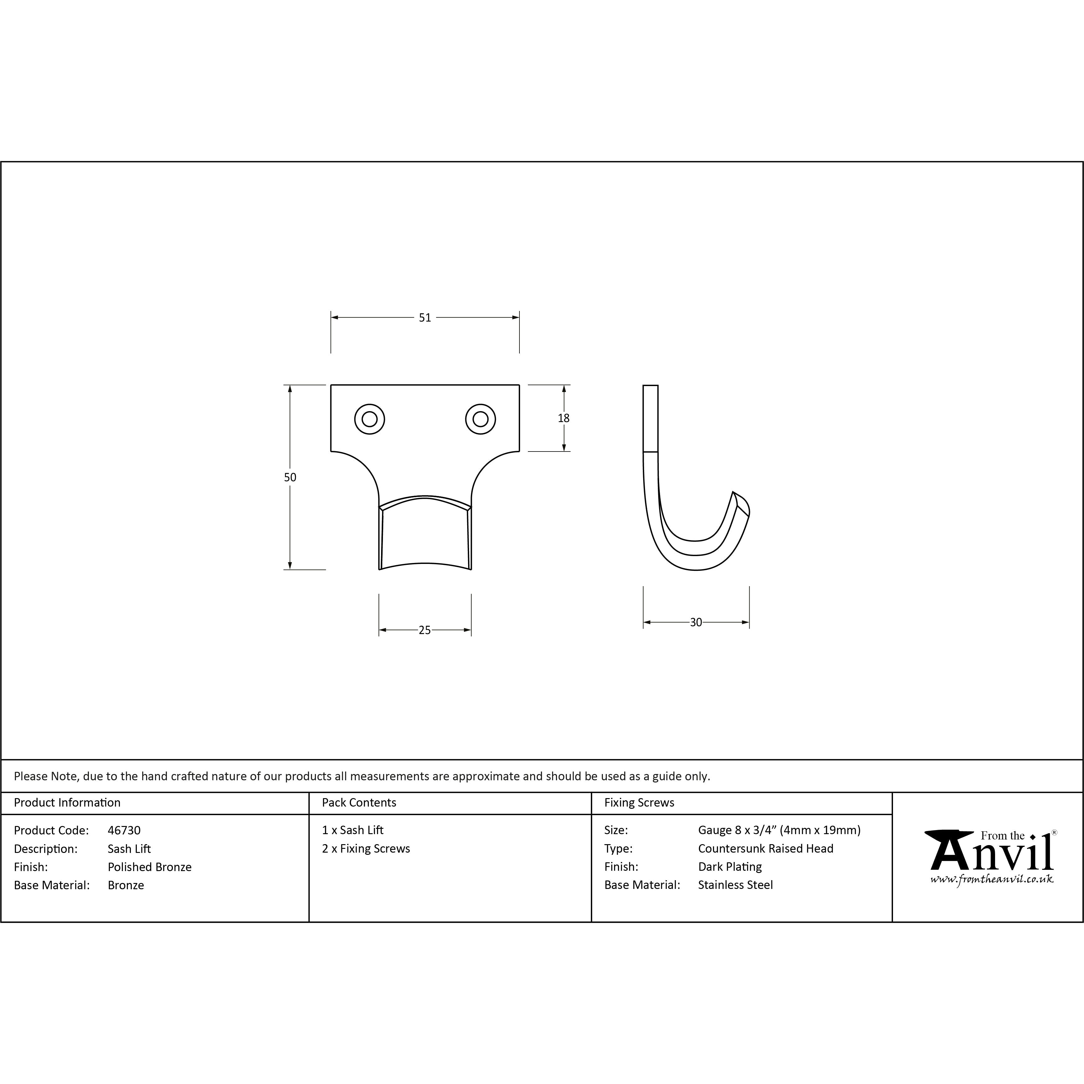 Polished Bronze Sash Lift | From The Anvil-Sash Lifts-Yester Home