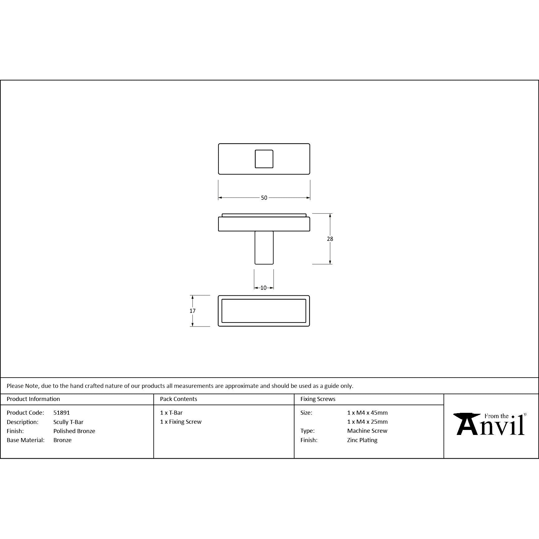 Polished Bronze Scully T-Bar - T-Bars - From The Anvil - Yester Home