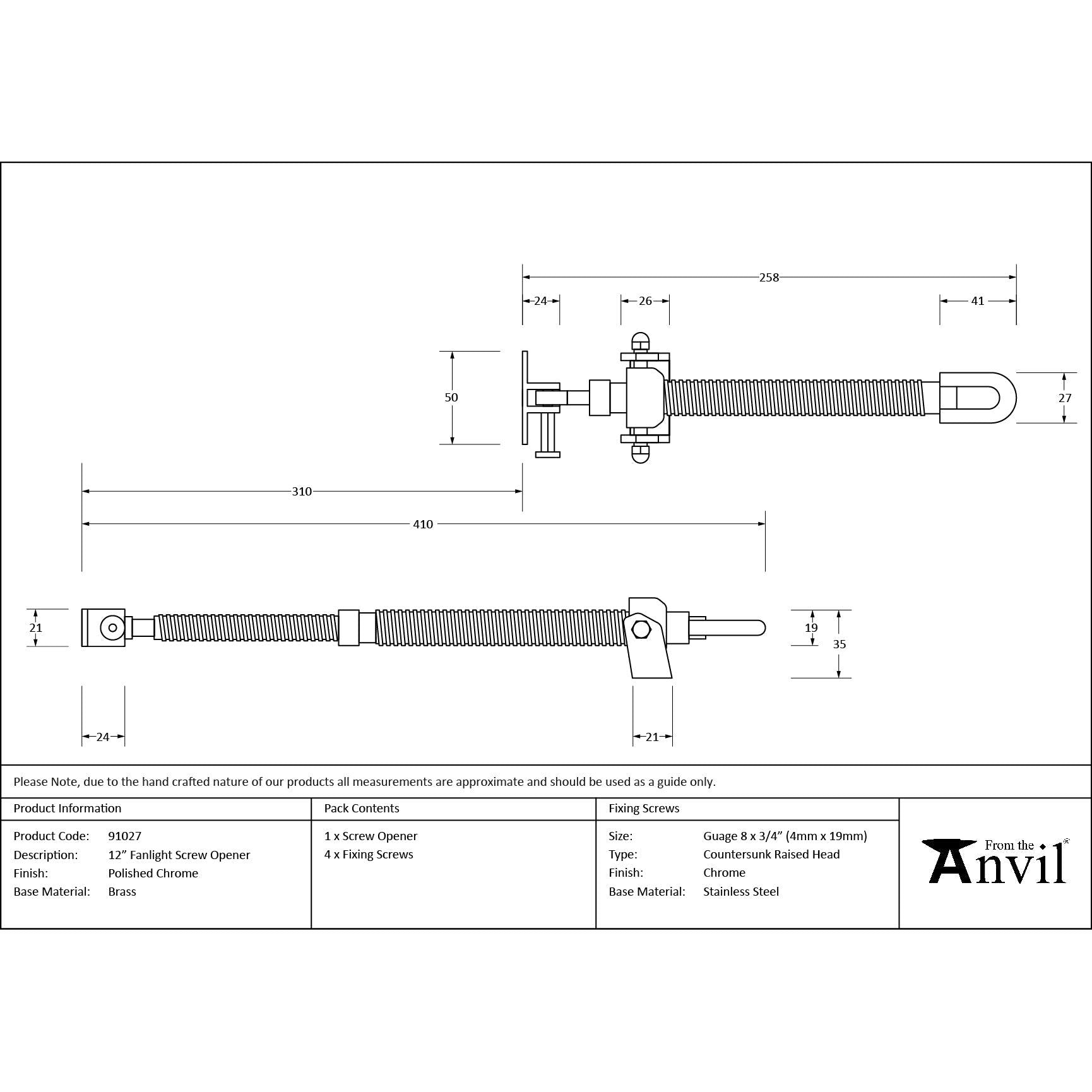 Polished Chrome 12" Fanlight Screw Opener | From The Anvil - Fanlight Openers - From The Anvil - Yester Home