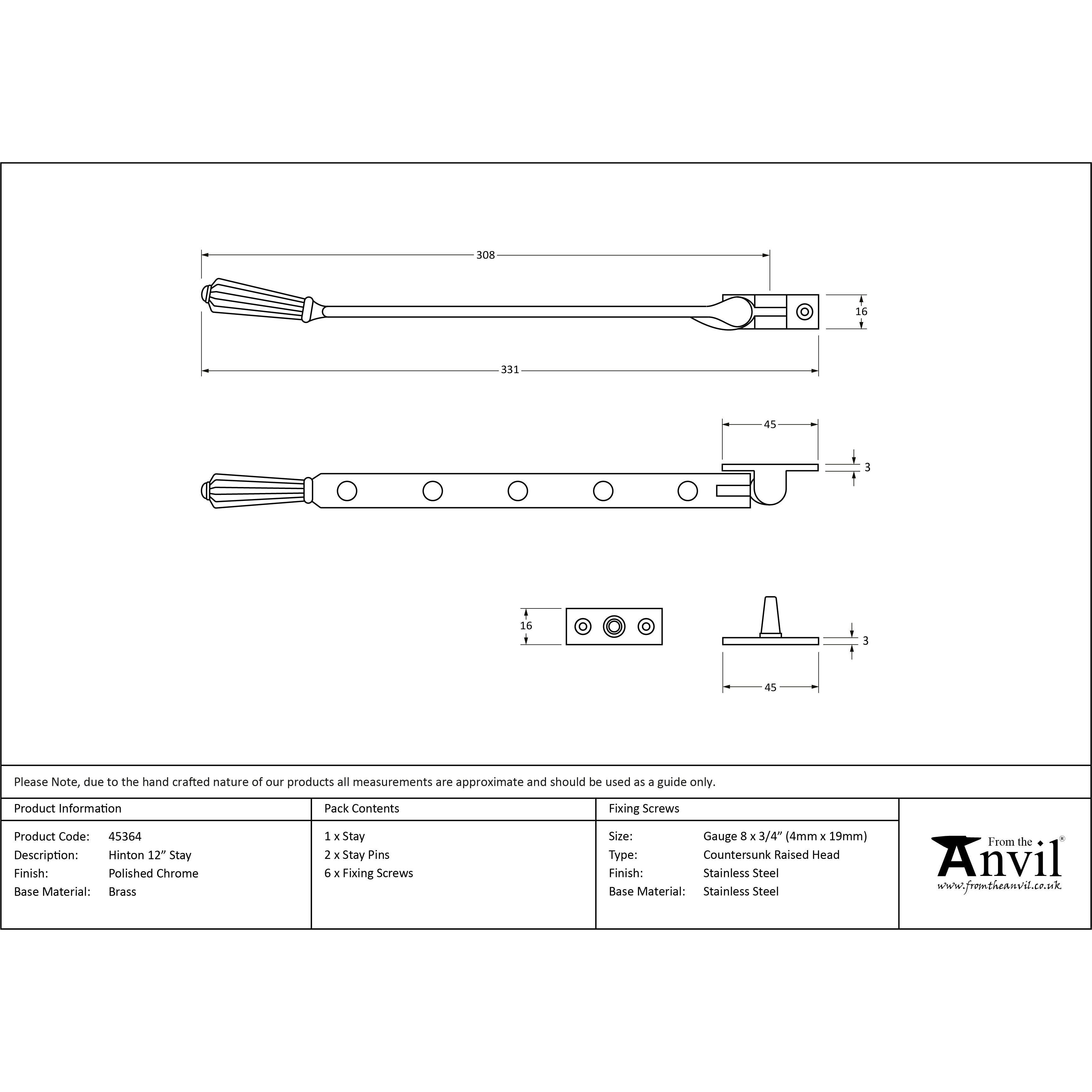 Polished Chrome 12" Hinton Stay | From The Anvil-Stays-Yester Home
