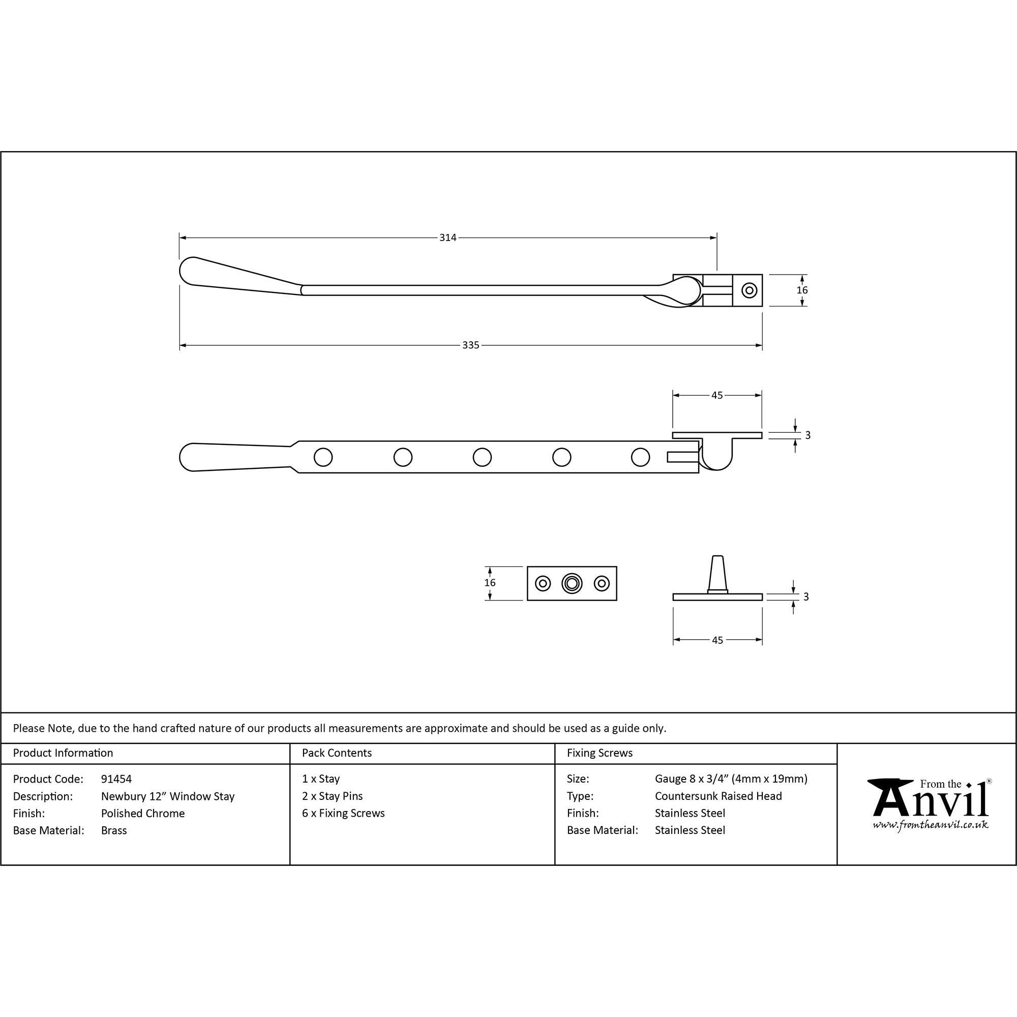 Polished Chrome 12" Newbury Stay | From The Anvil - Stays - From The Anvil - Yester Home