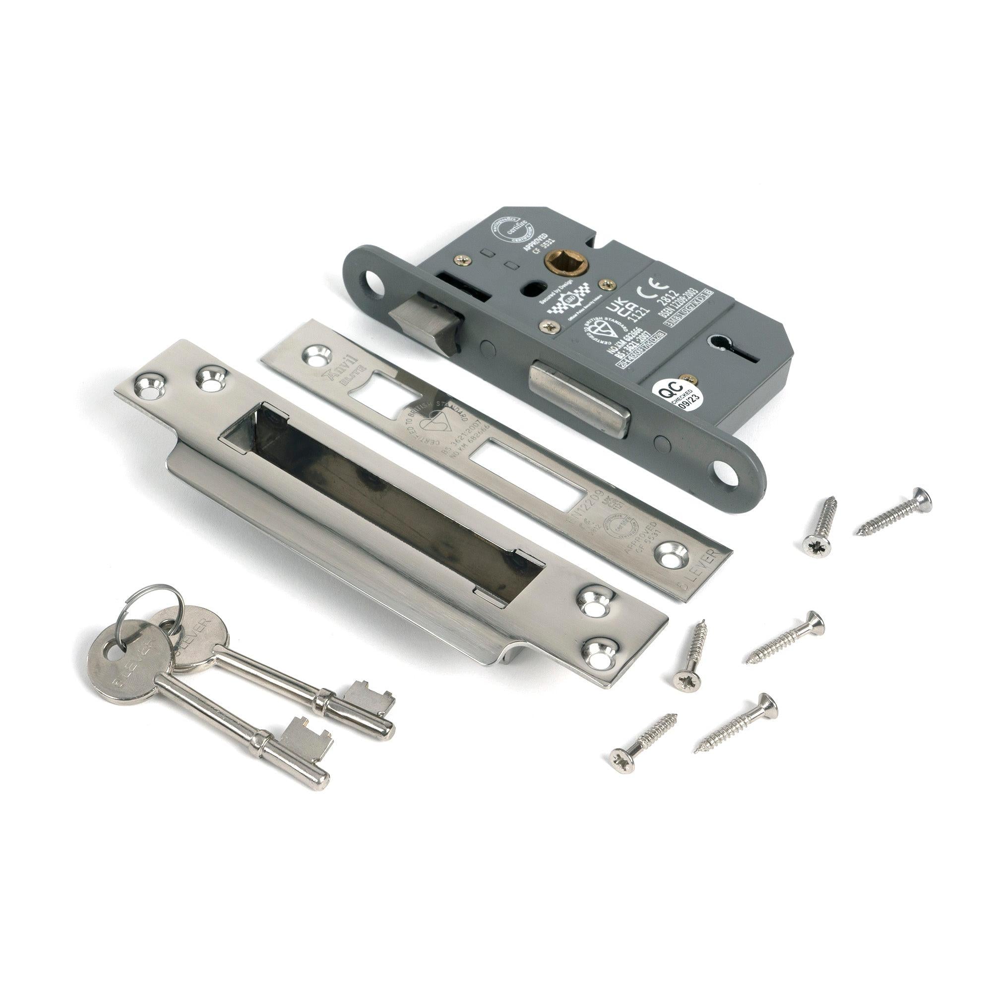 Polished Chrome 2½" 5 Lever BS Sash Lock KA - Sash Locks - From The Anvil - Yester Home
