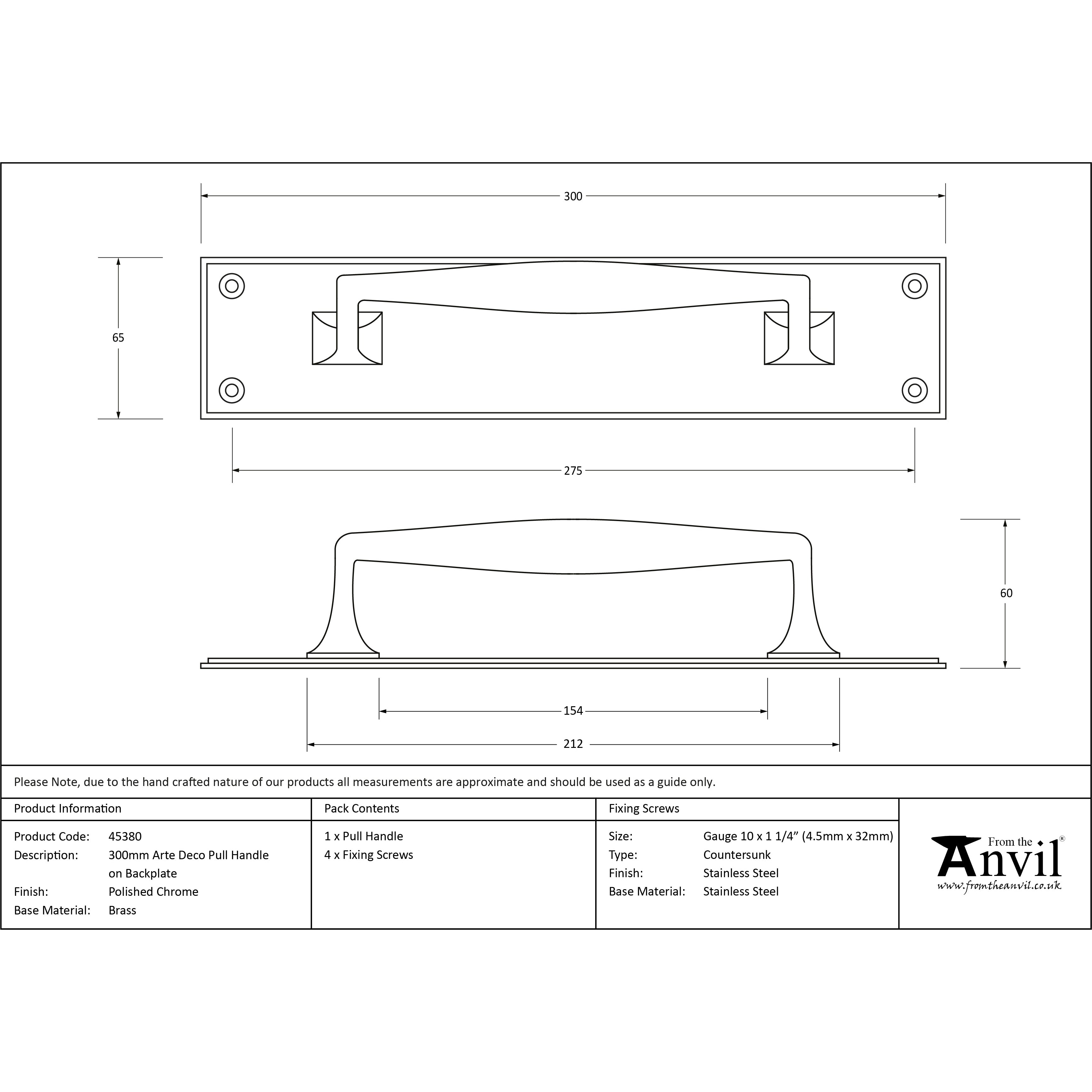 Polished Chrome 300mm Art Deco Pull Handle on Backplate | From The Anvil-On Backplate-Yester Home