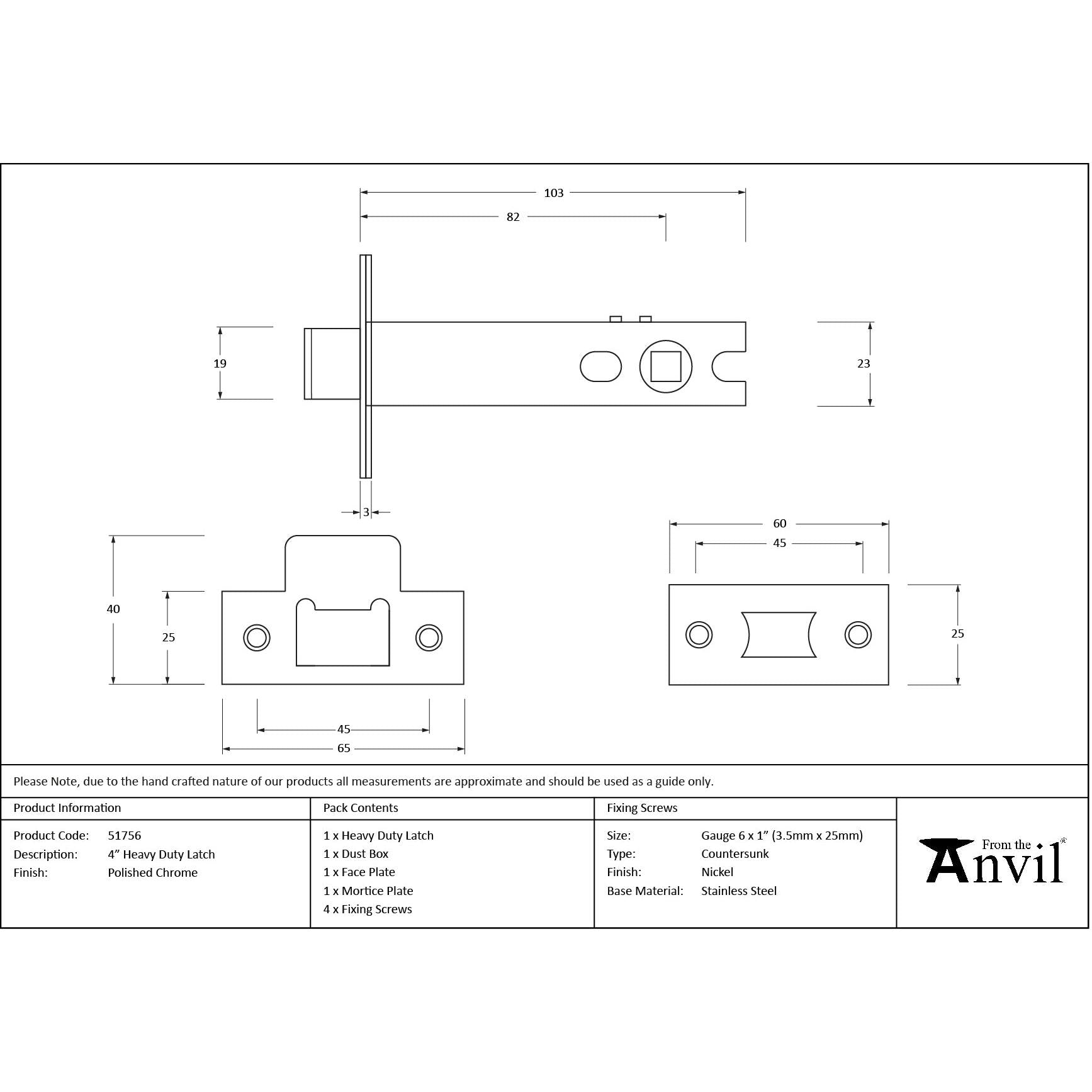 Polished Chrome 4" Heavy Duty Latch - Latches - From The Anvil - Yester Home