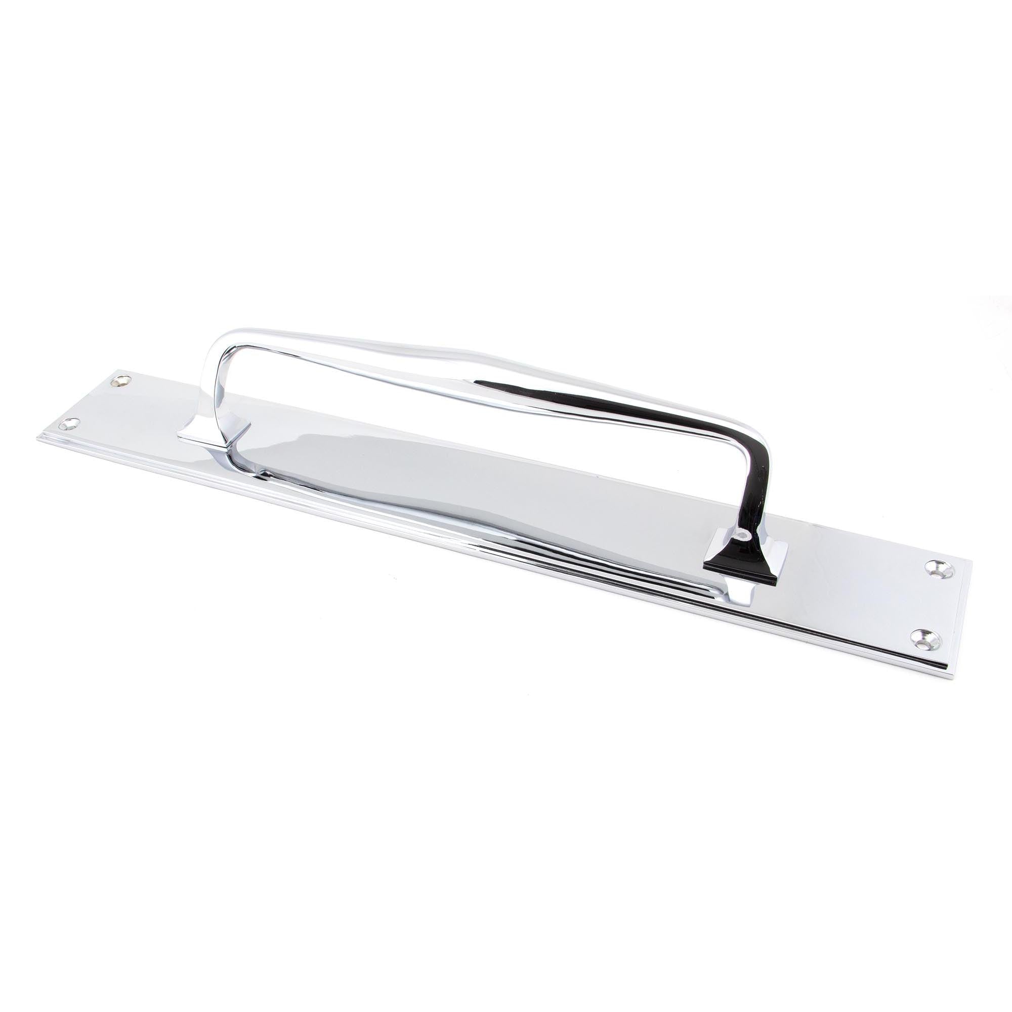 Polished Chrome 425mm Art Deco Pull Handle on Backplate | From The Anvil - On Backplate - From The Anvil - Yester Home