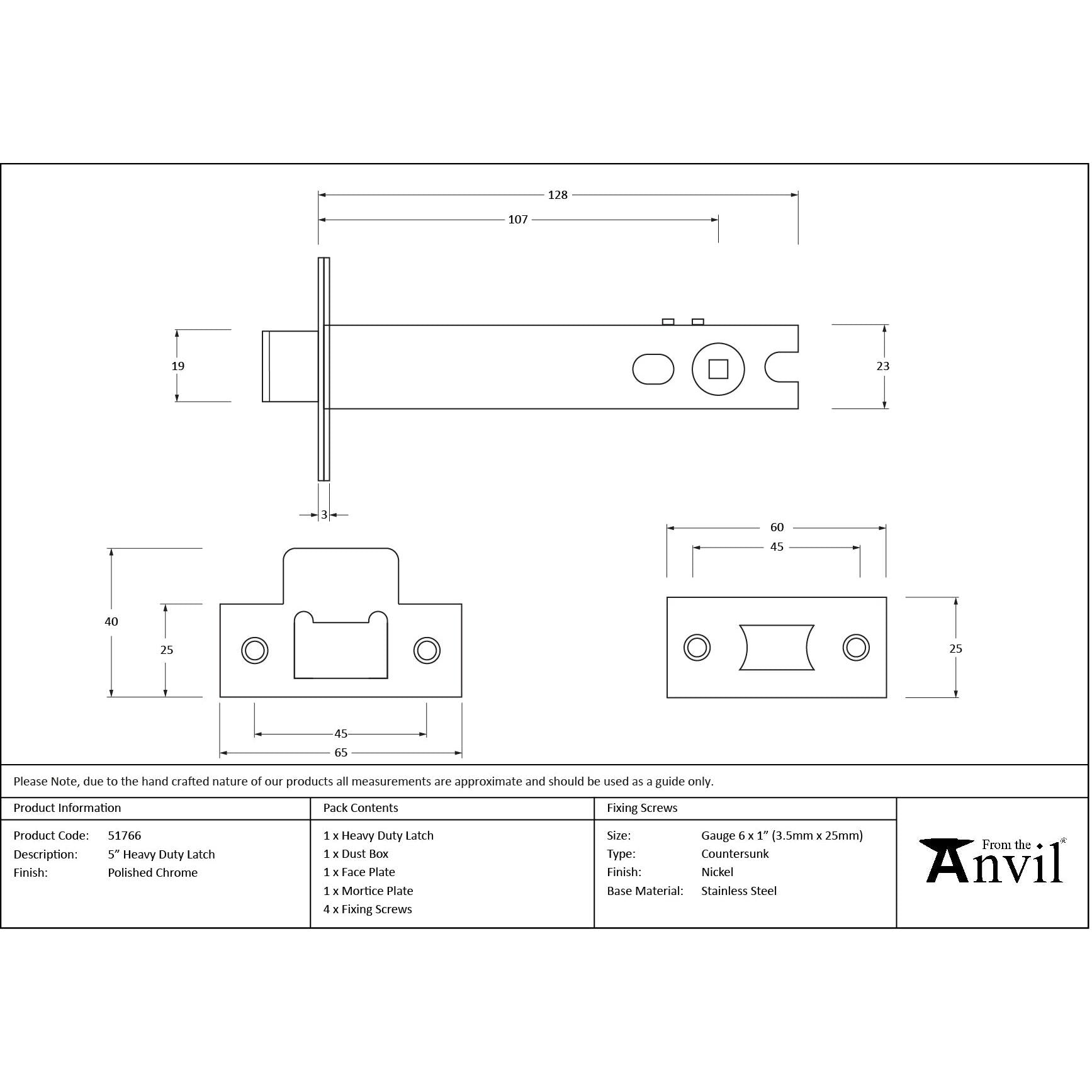 Polished Chrome 5" Heavy Duty Latch - Latches - From The Anvil - Yester Home