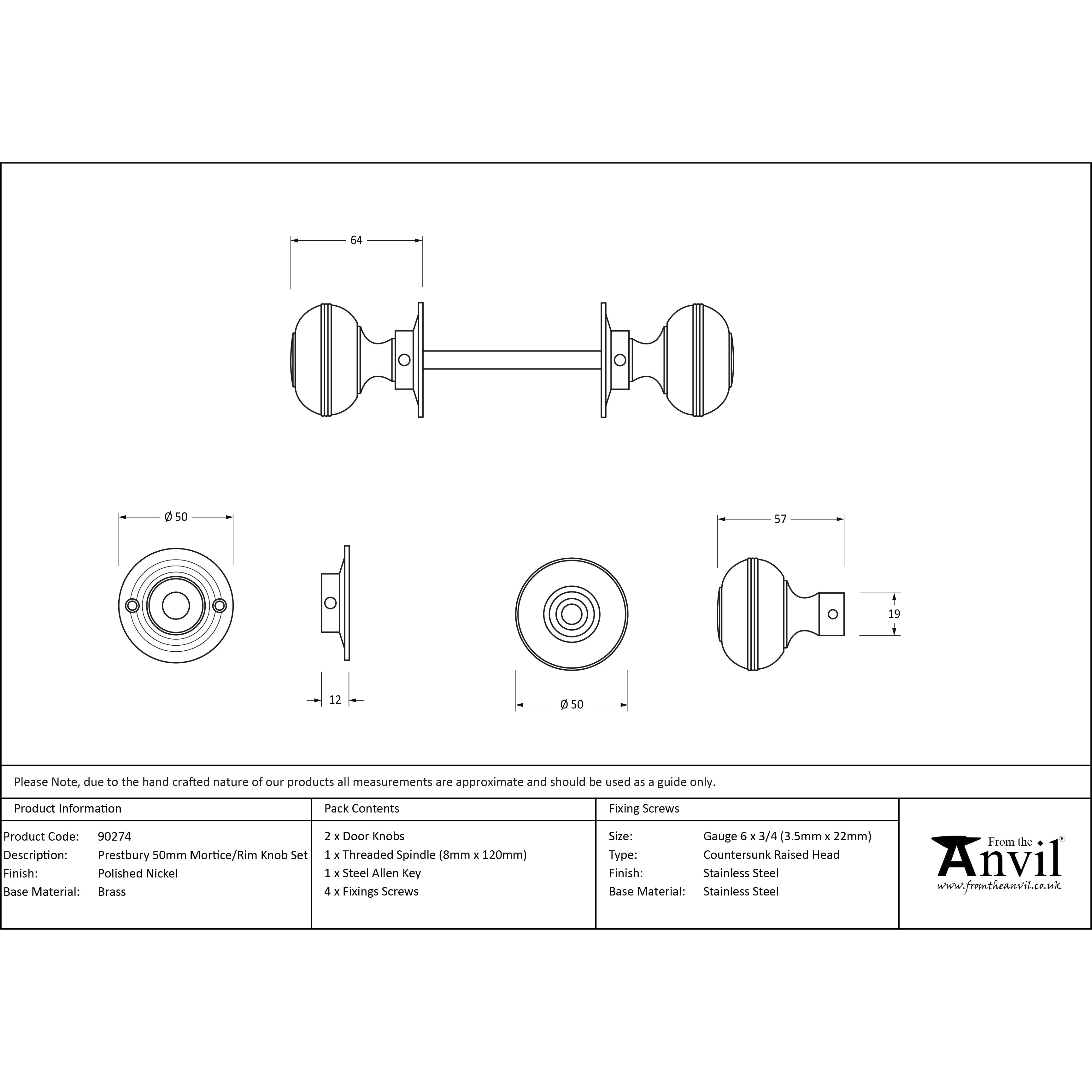Polished Chrome 50mm Prestbury Mortice/Rim Knob Set | From The Anvil-Mortice Knobs-Yester Home