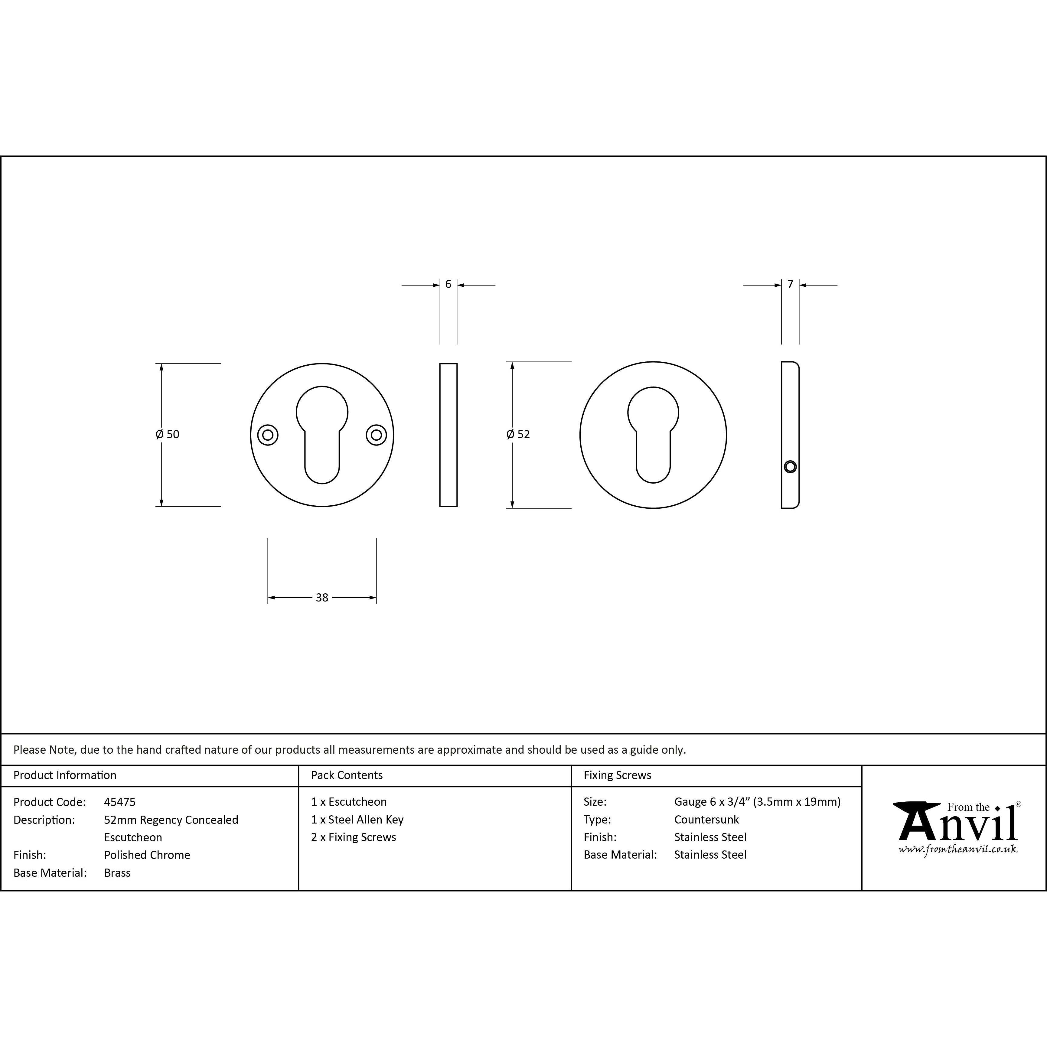 Polished Chrome 52mm Regency Concealed Escutcheon | From The Anvil-Euro Escutcheons-Yester Home