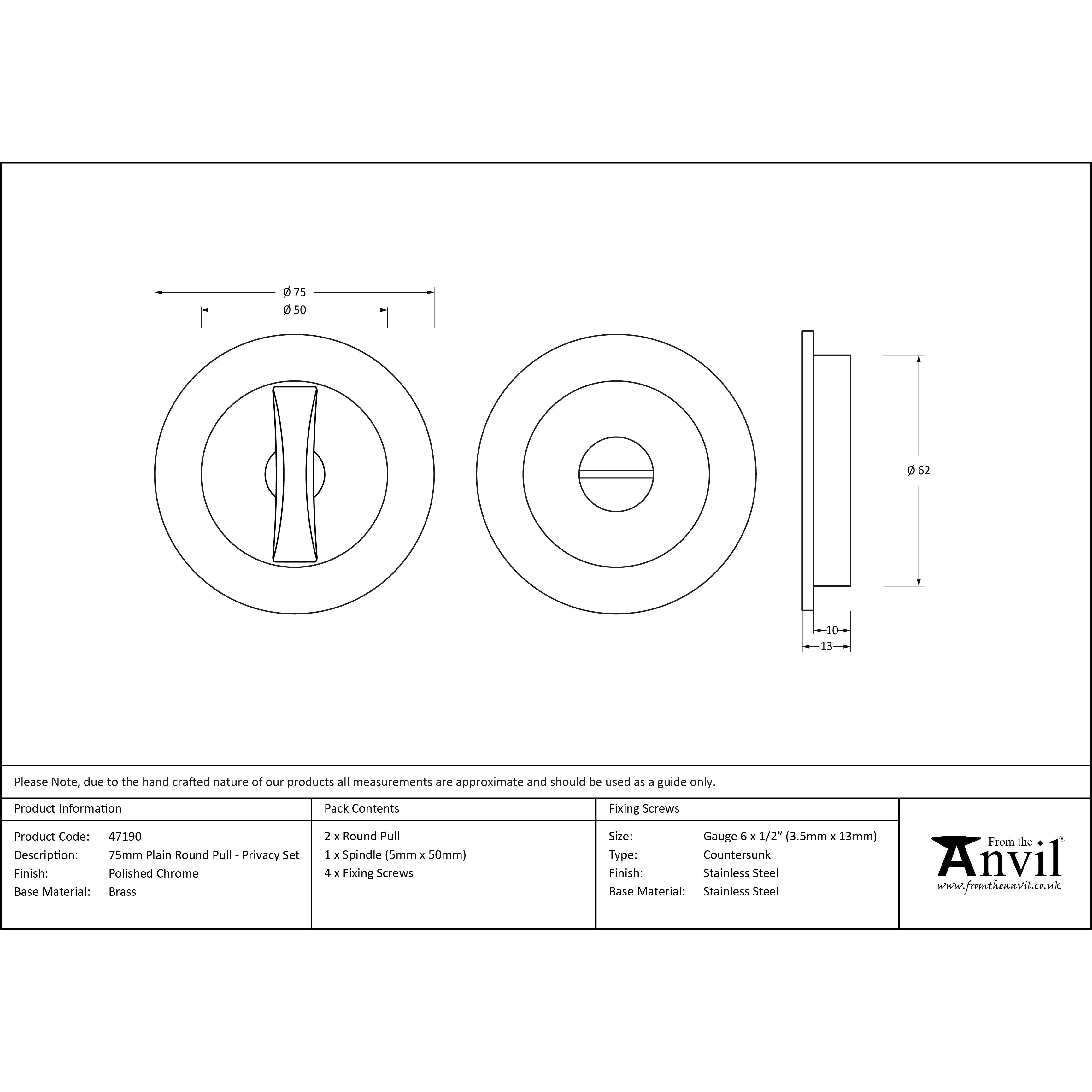 Polished Chrome 75mm Plain Round Pull - Privacy Set | From The Anvil-Cabinet Pulls-Yester Home