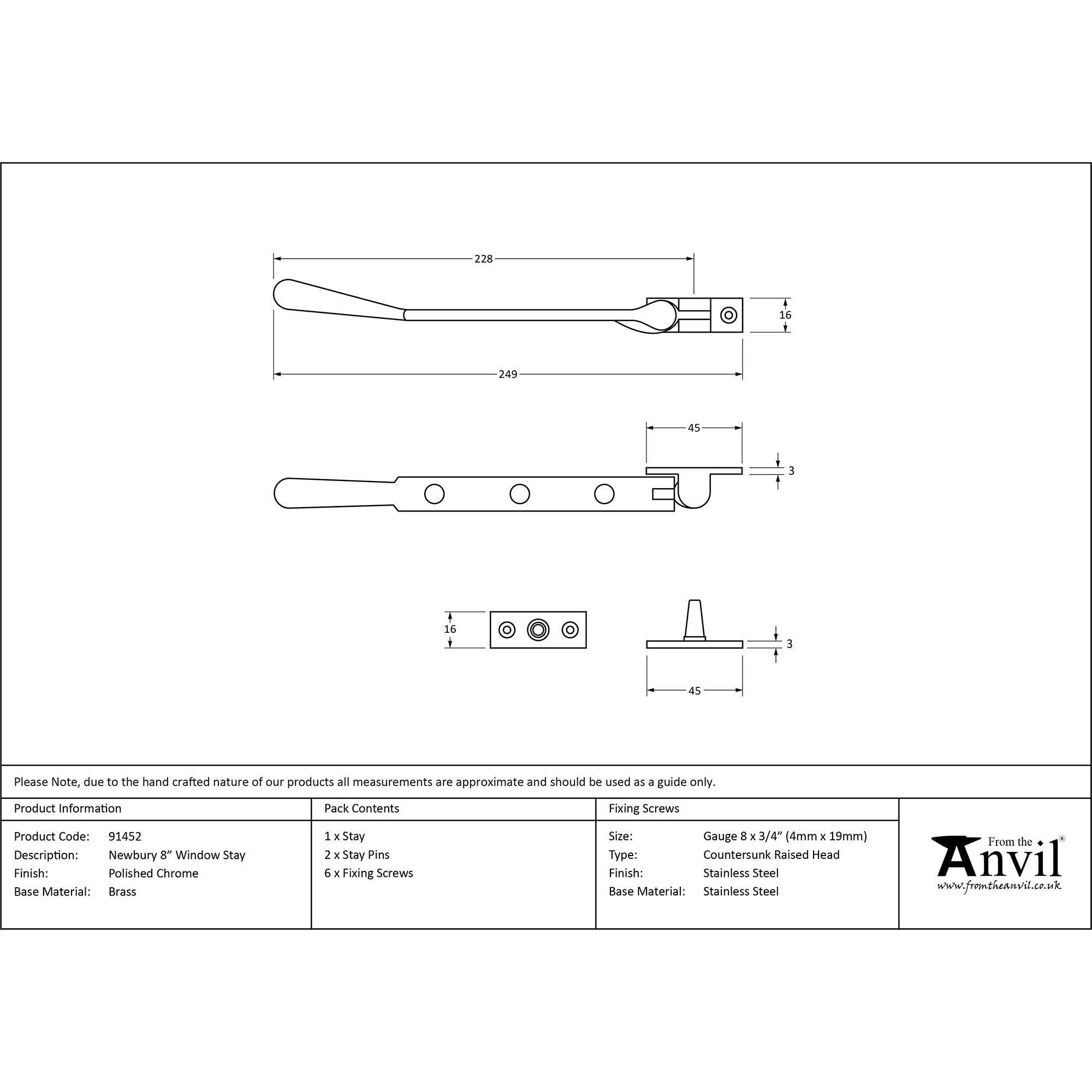 Polished Chrome 8" Newbury Stay | From The Anvil - Stays - From The Anvil - Yester Home