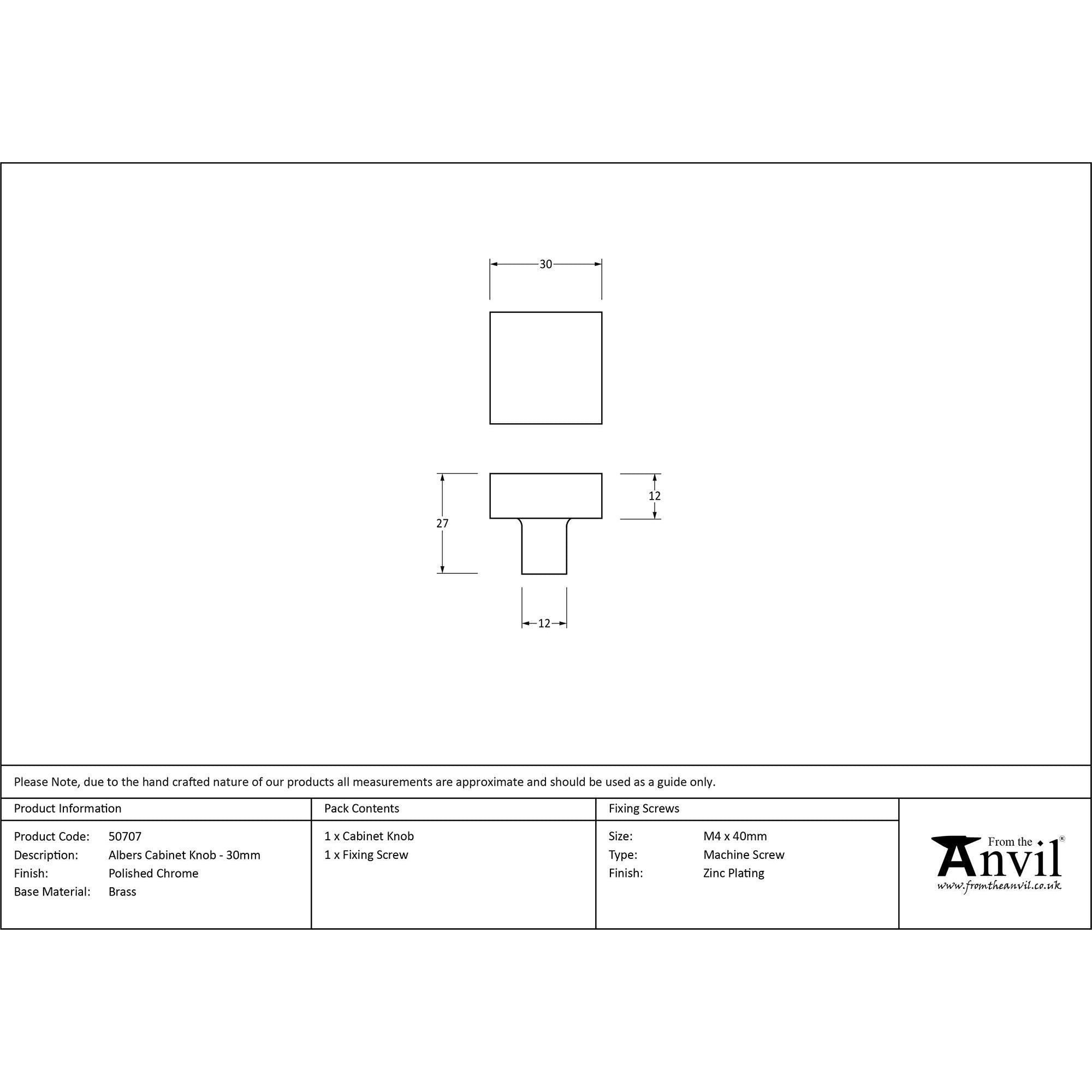 Polished Chrome Albers Cabinet Knob - 30mm | From The Anvil - Cabinet Knobs - From The Anvil - Yester Home